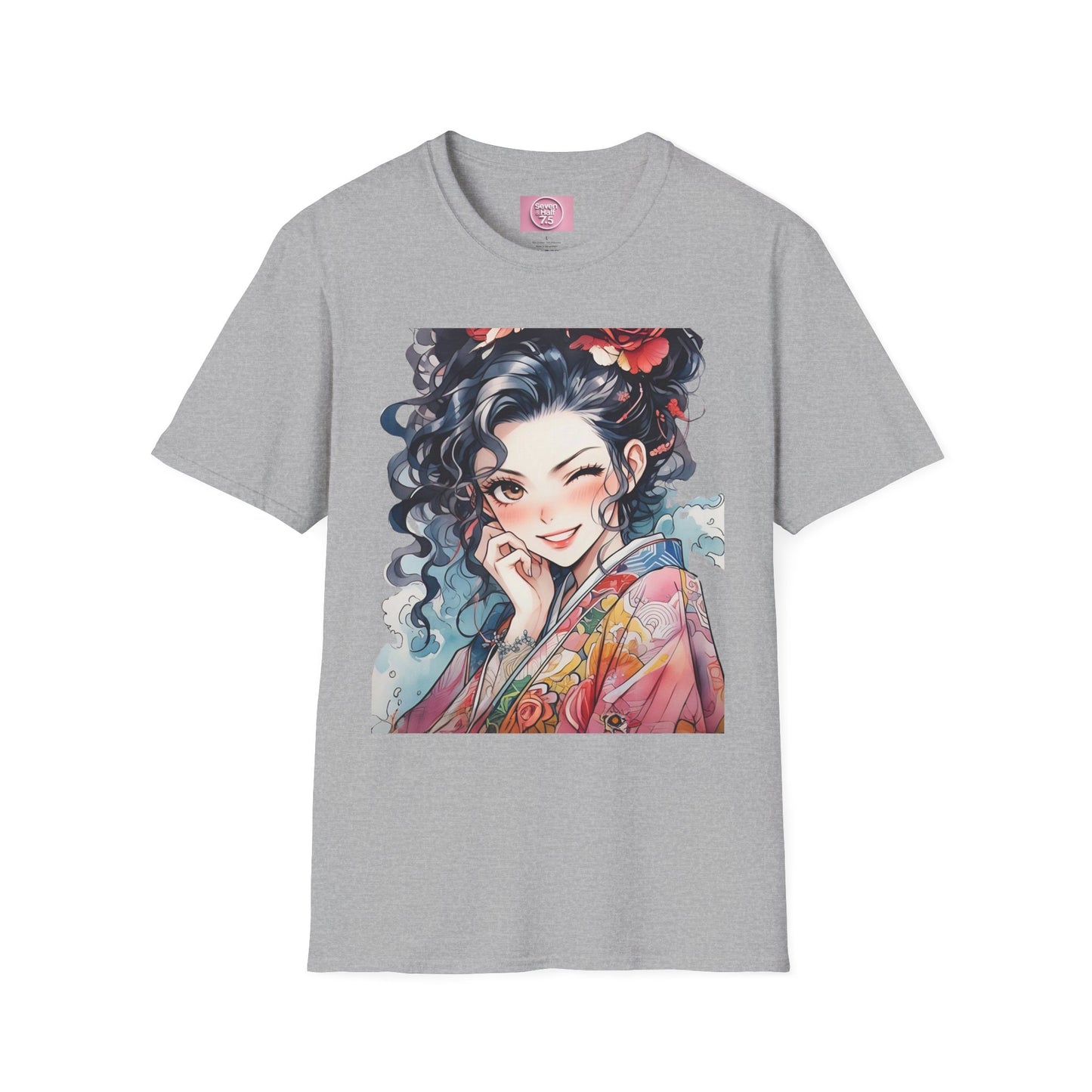 Stylish Unisex Softstyle T-Shirt - Charming Kimono Girl Design