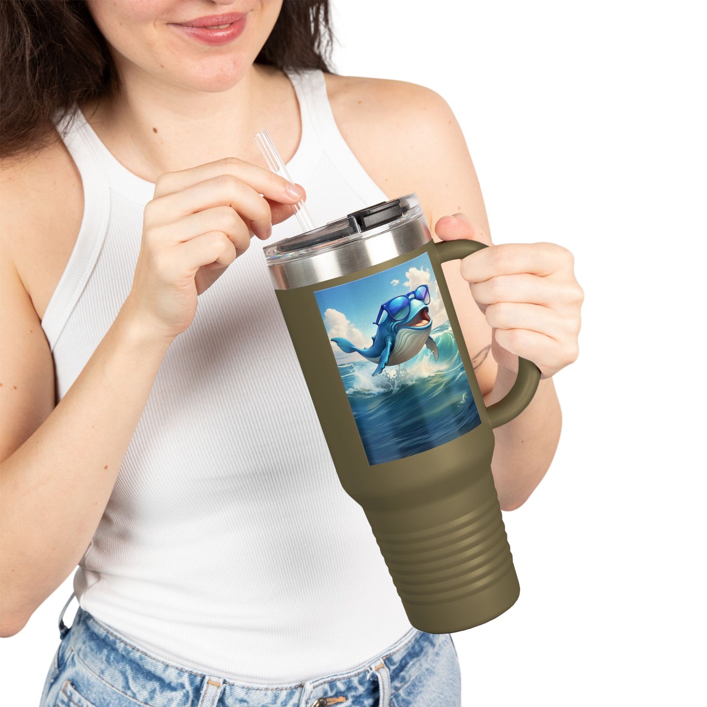 Funny Whale Insulated Travel Mug - 40oz Tumbler with Straw - Perfect for Outdoor Adventures and Gifts