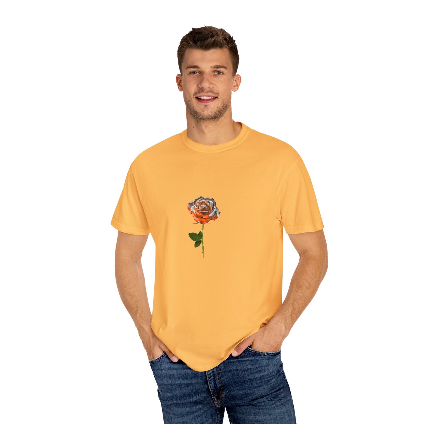 Rose Unisex Garment-Dyed T-shirt | Floral Design in Warm Tones