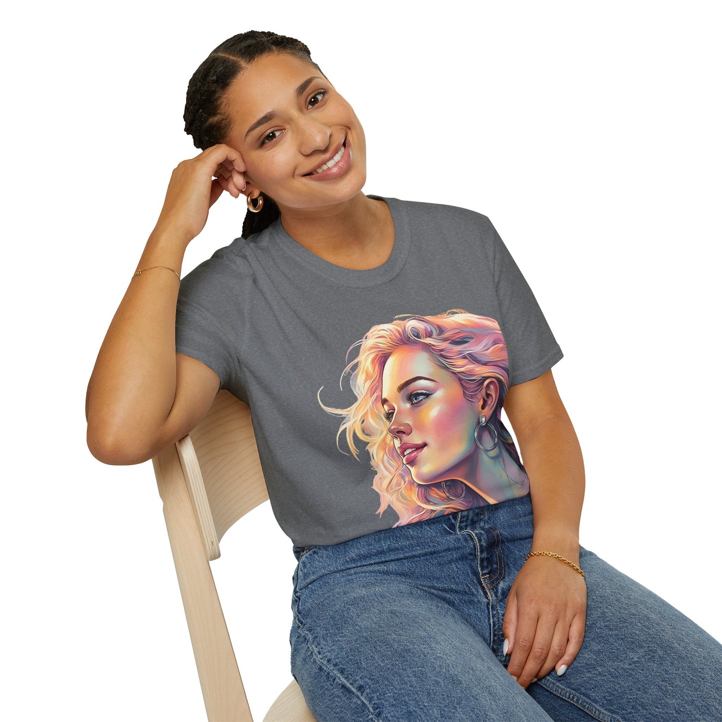 Artistic Women's Portrait T-Shirt - Women's Softstyle Tee for Creative Souls