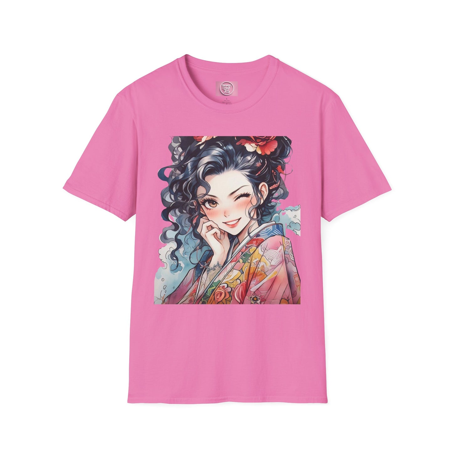 Stylish Unisex Softstyle T-Shirt - Charming Kimono Girl Design