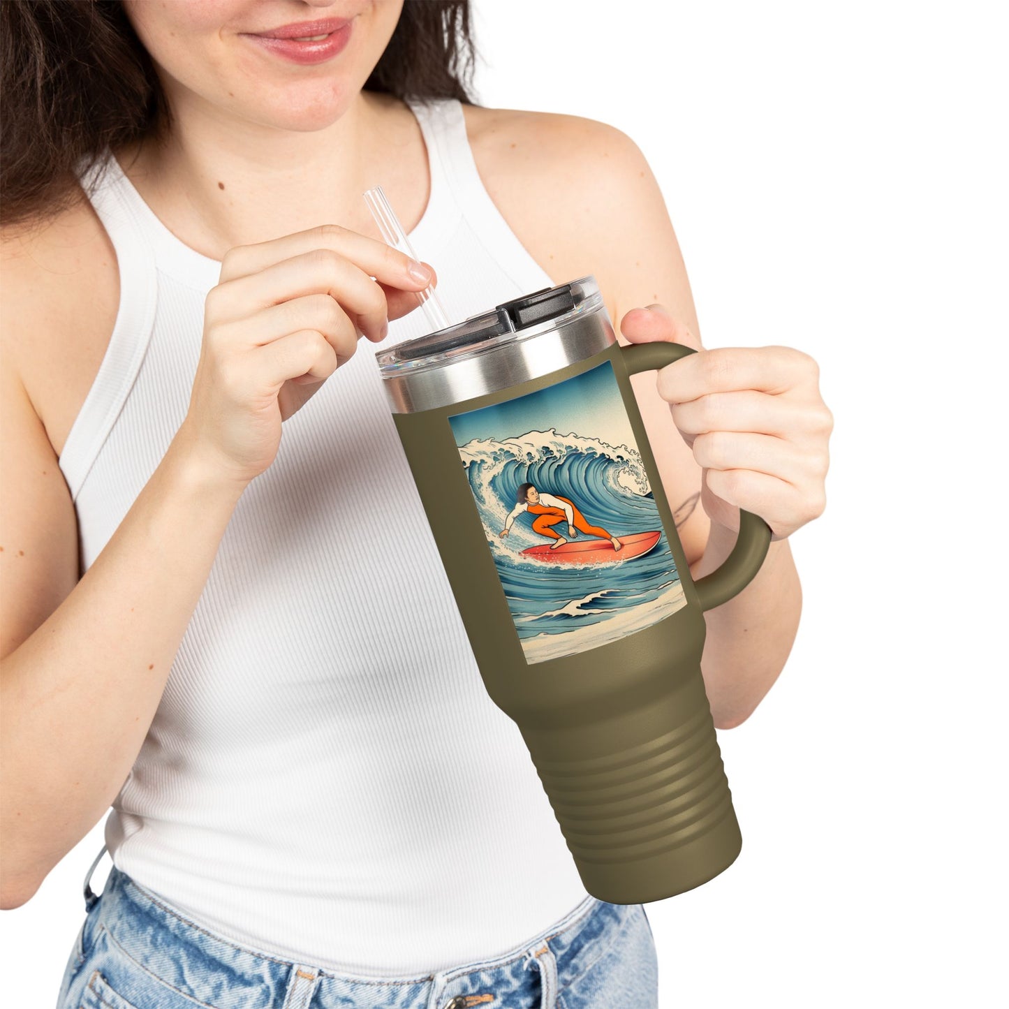 Surf Wave Insulated Travel Mug - 40oz Water Bottle for Beach Lovers