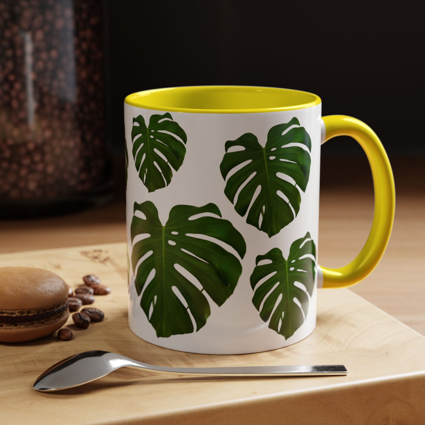 Tropical Monstera Accent Coffee Mug - Green Leaf Design, Plant Lover Gift, Home Decor, Kitchen Essentials, Nature Inspired