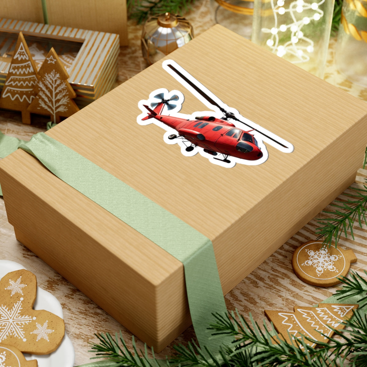 Red Helicopter Kiss-Cut Stickers - Perfect for Aviation Enthusiasts & Laptop Decor