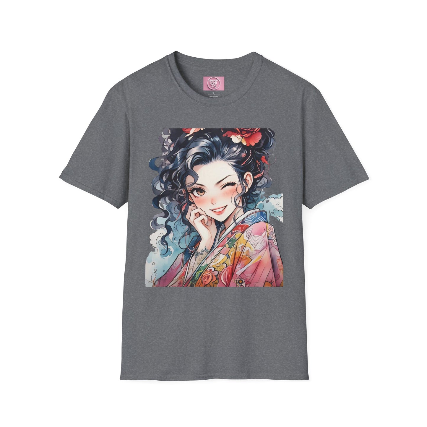 Stylish Unisex Softstyle T-Shirt - Charming Kimono Girl Design