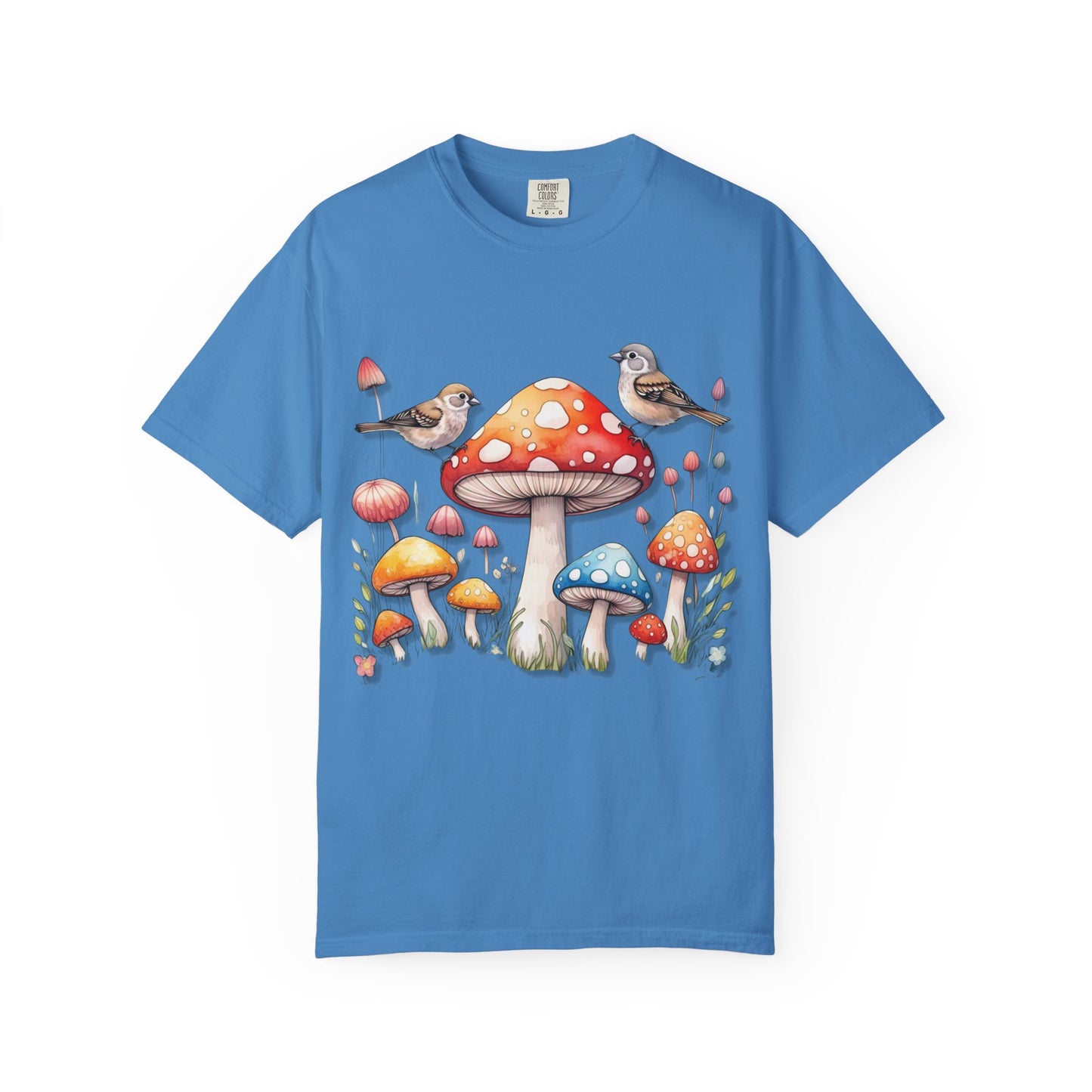 Whimsical Mushroom & Bird Unisex T-Shirt - Nature Lover's Tee