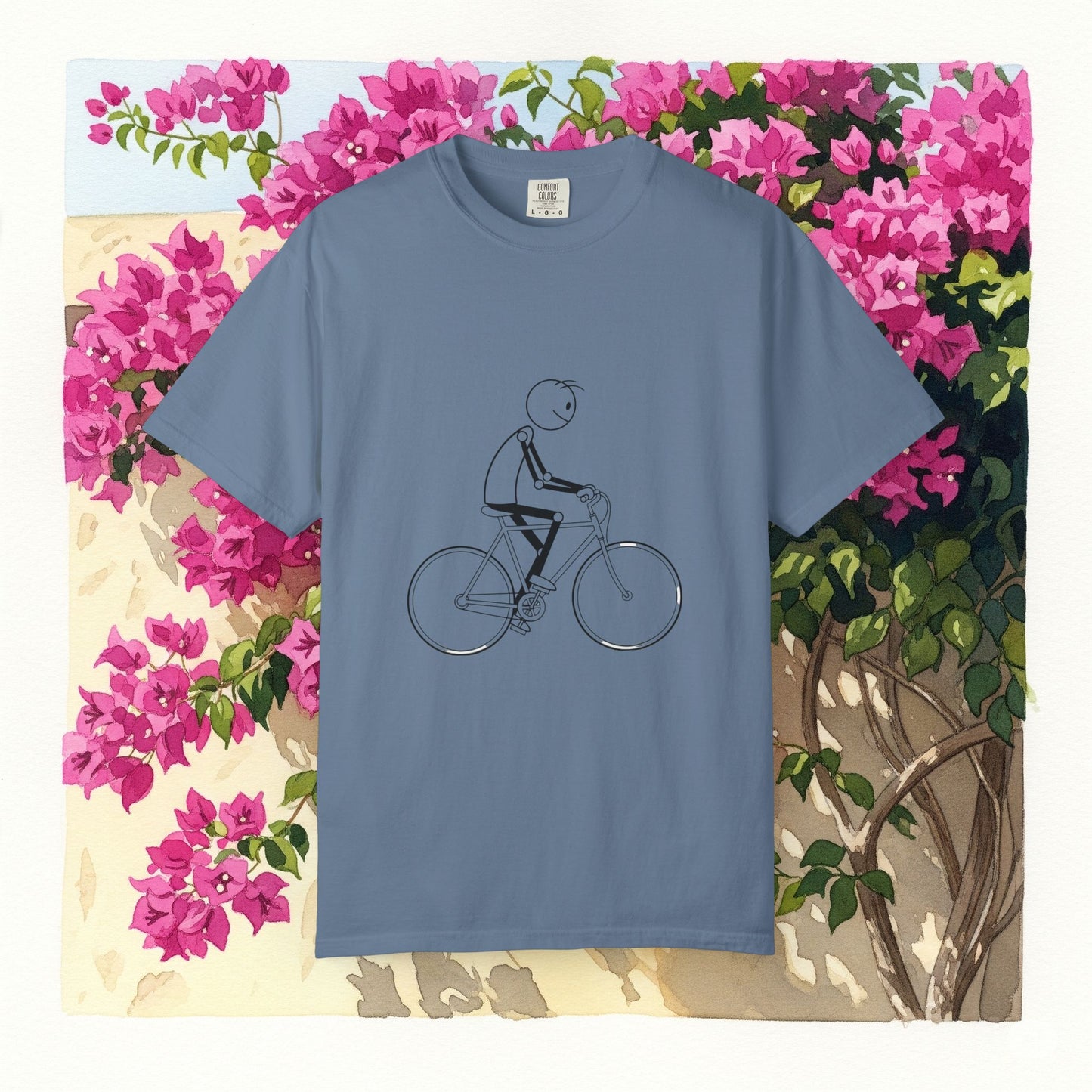 Unisex Bicycle Art Tee, Garment-Dyed T-Shirt for Cyclists, Casual Summer Wear, Gift for Bike Lovers, Eco-Friendly Fashion