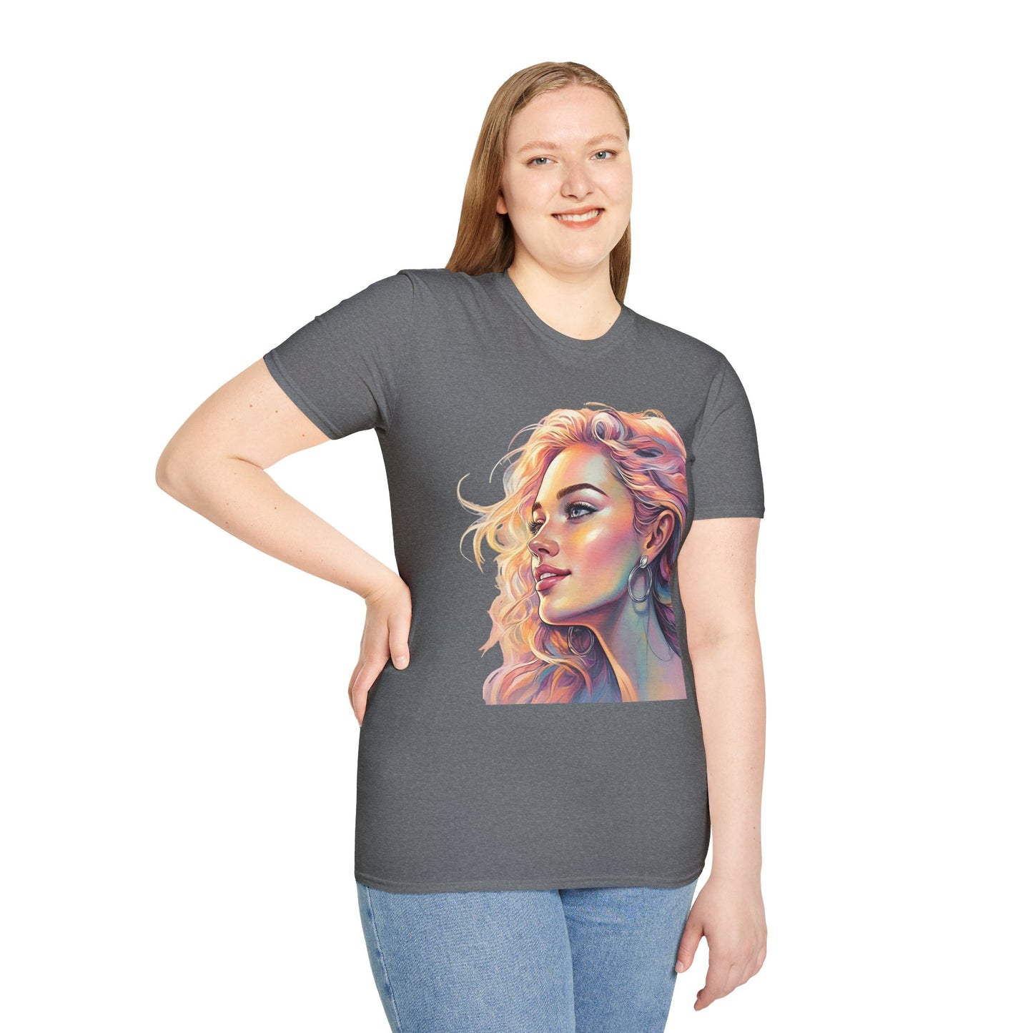 Artistic Women's Portrait T-Shirt - Women's Softstyle Tee for Creative Souls