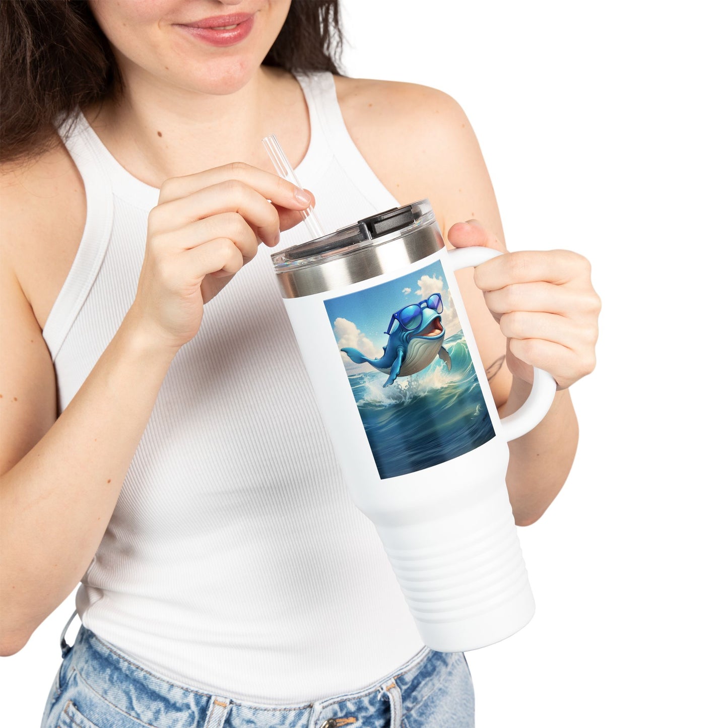 Funny Whale Insulated Travel Mug - 40oz Tumbler with Straw - Perfect for Outdoor Adventures and Gifts