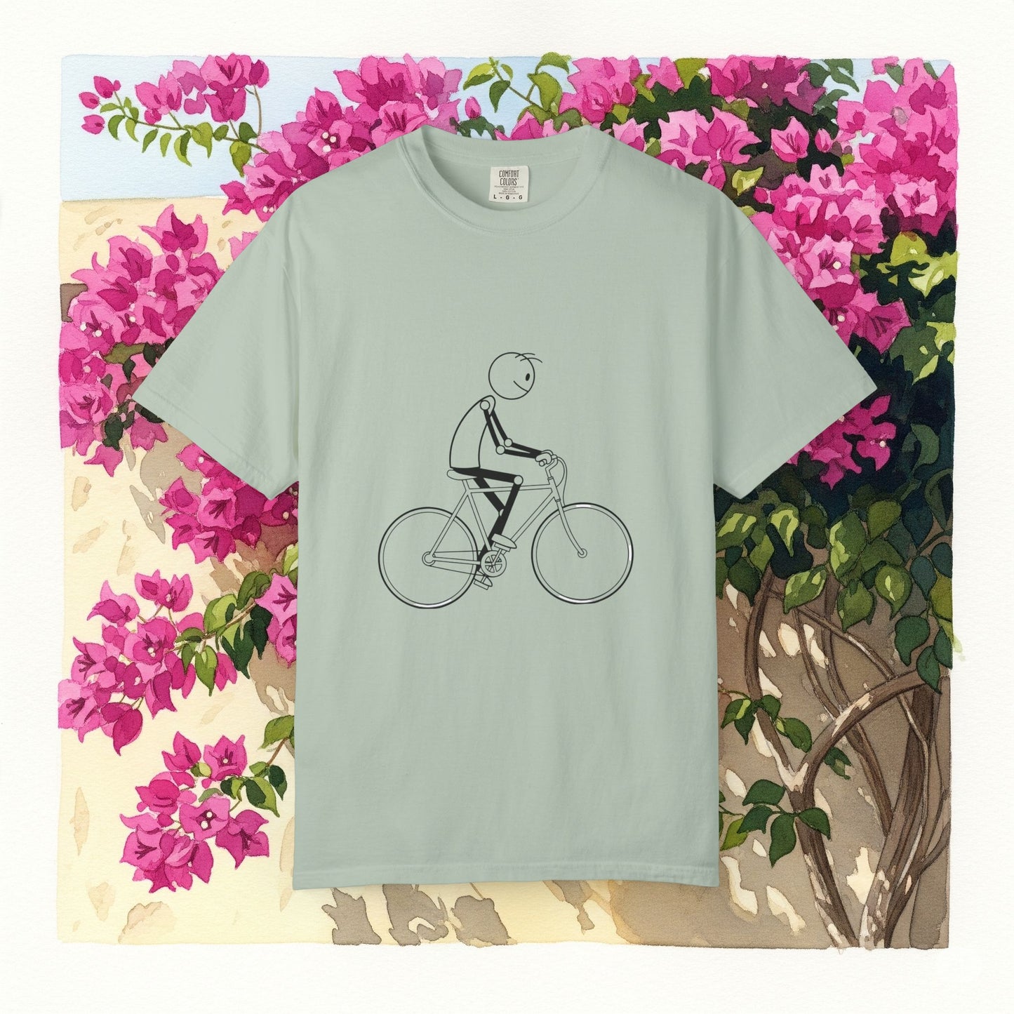 Unisex Bicycle Art Tee, Garment-Dyed T-Shirt for Cyclists, Casual Summer Wear, Gift for Bike Lovers, Eco-Friendly Fashion