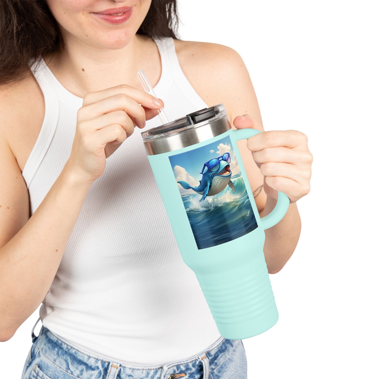 Funny Whale Insulated Travel Mug - 40oz Tumbler with Straw - Perfect for Outdoor Adventures and Gifts