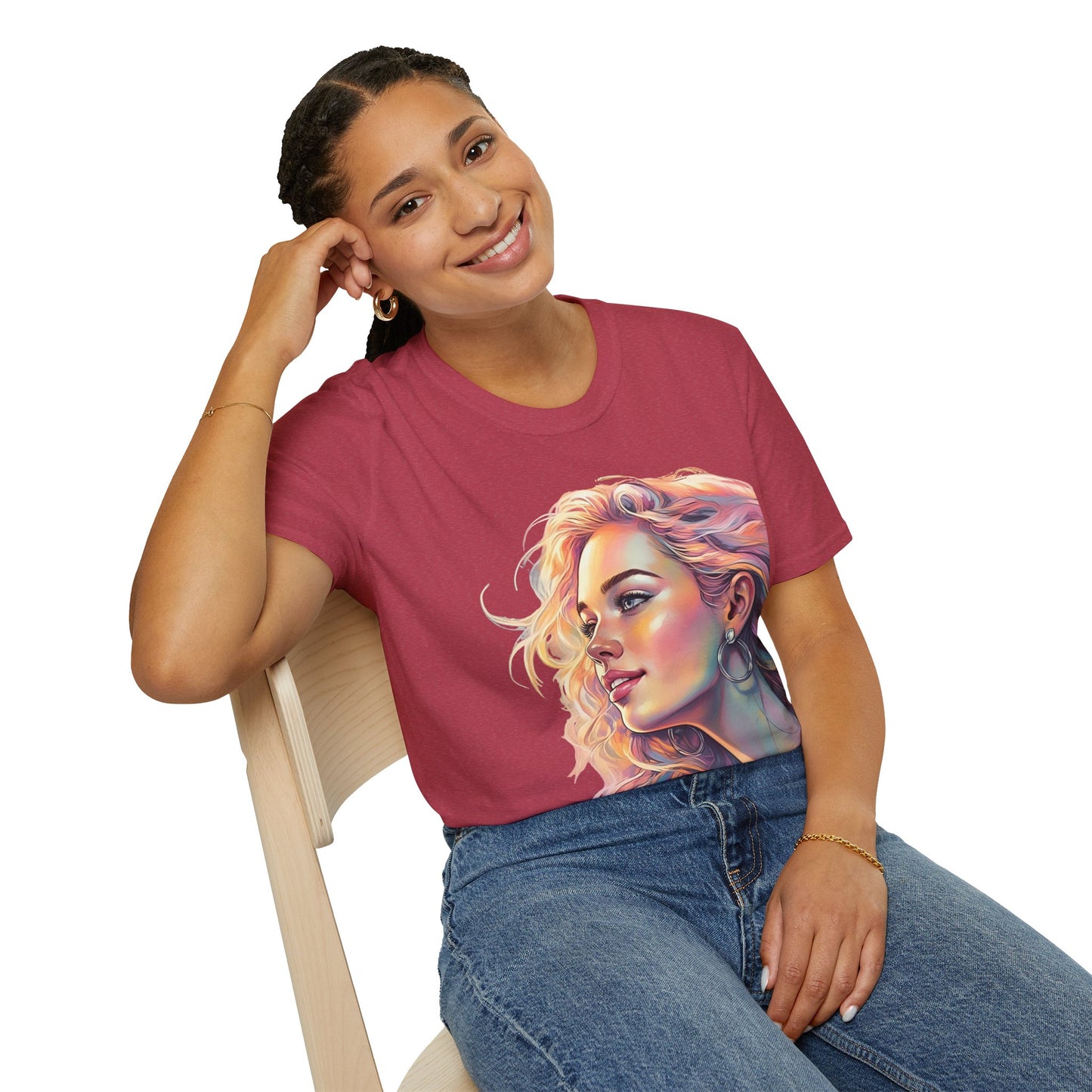 Artistic Women's Portrait T-Shirt - Women's Softstyle Tee for Creative Souls