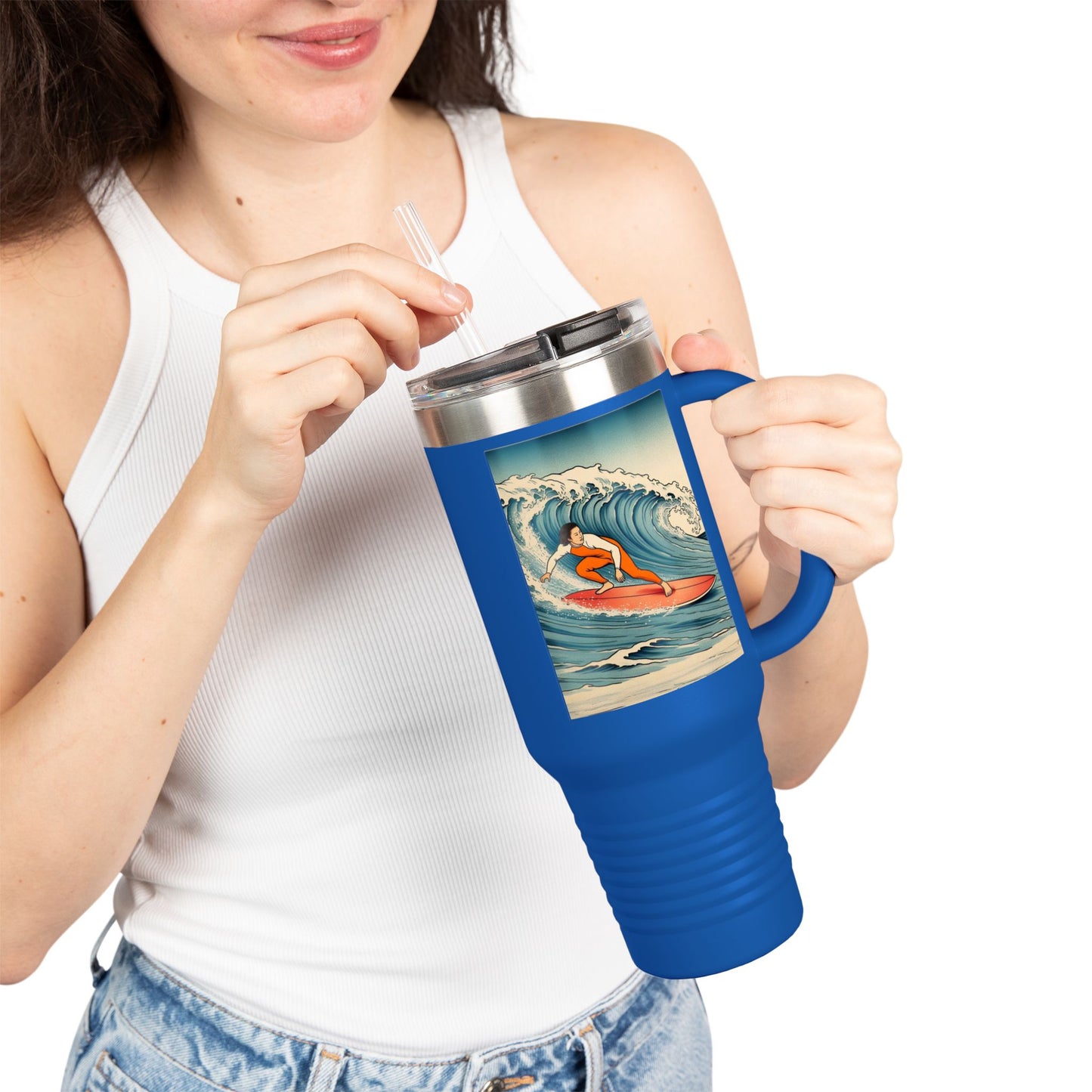 Surf Wave Insulated Travel Mug - 40oz Water Bottle for Beach Lovers