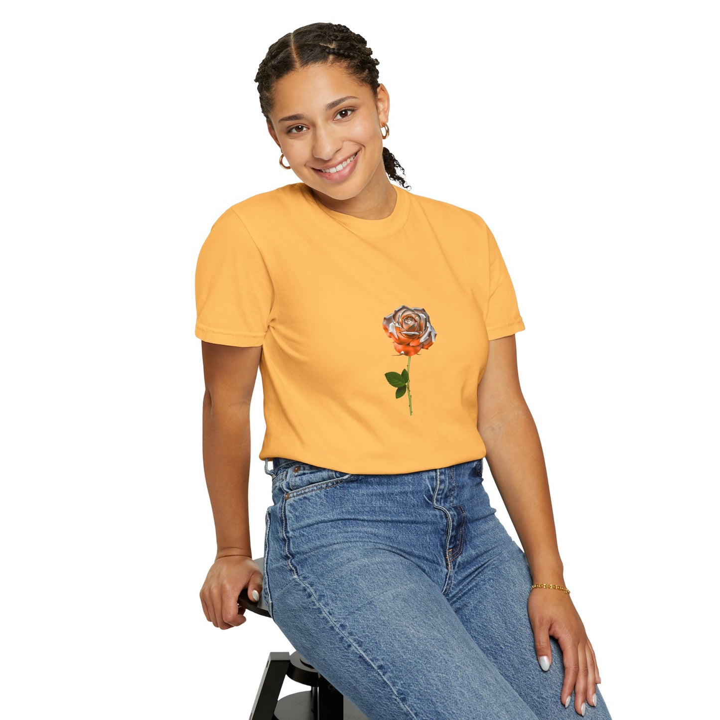 Rose Unisex Garment-Dyed T-shirt | Floral Design in Warm Tones