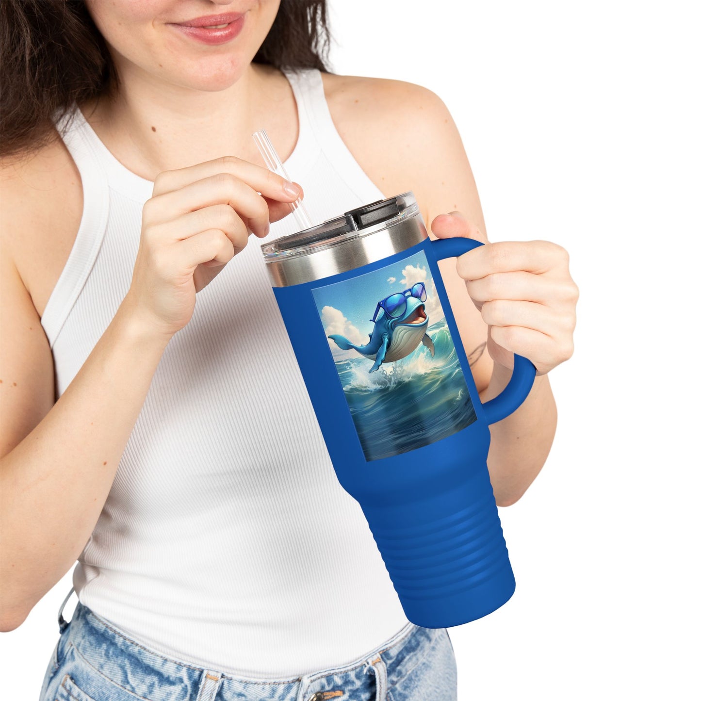 Funny Whale Insulated Travel Mug - 40oz Tumbler with Straw - Perfect for Outdoor Adventures and Gifts