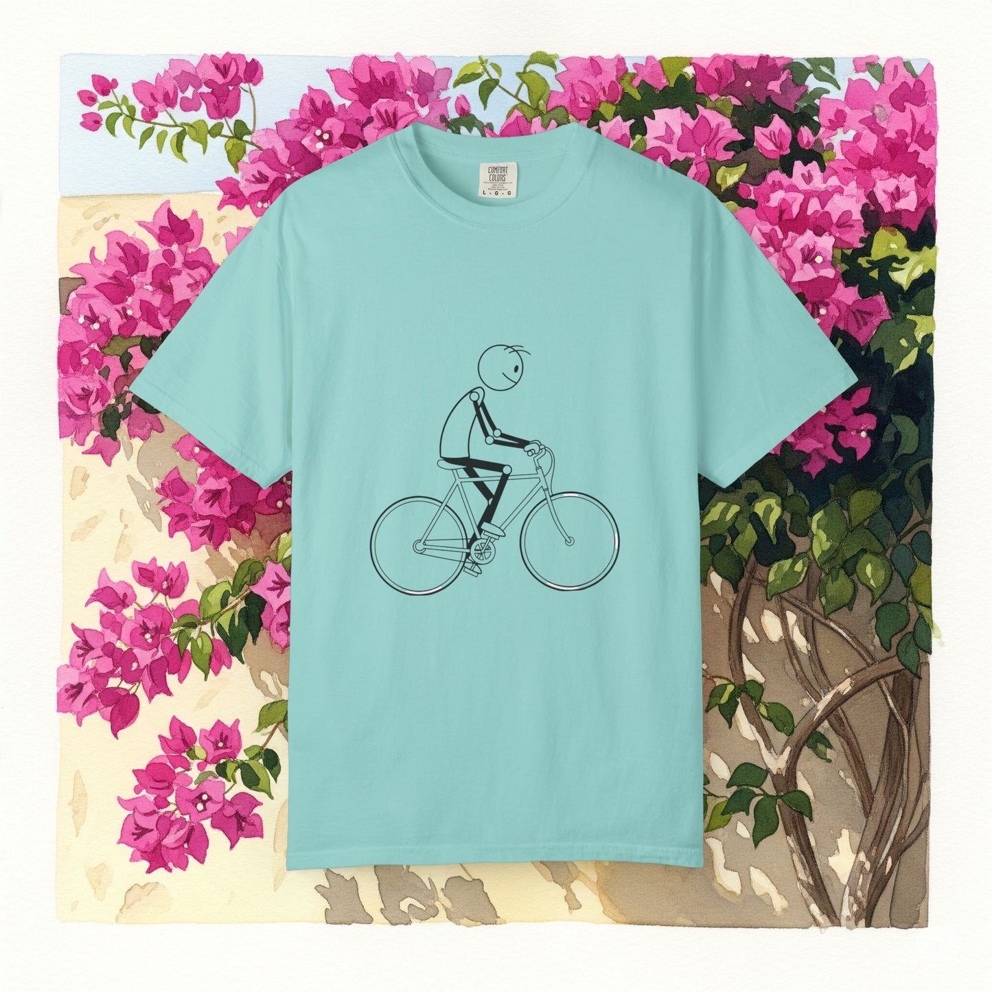 Unisex Bicycle Art Tee, Garment-Dyed T-Shirt for Cyclists, Casual Summer Wear, Gift for Bike Lovers, Eco-Friendly Fashion