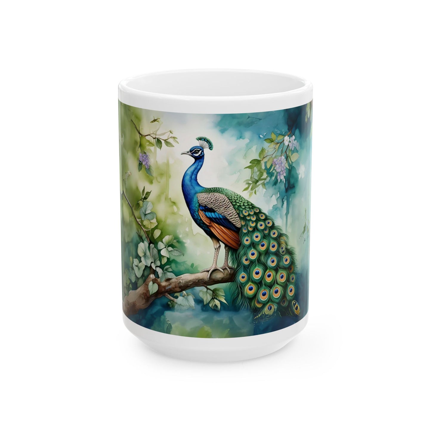 Vibrant Peacock Ceramic Mug - 11oz & 15oz