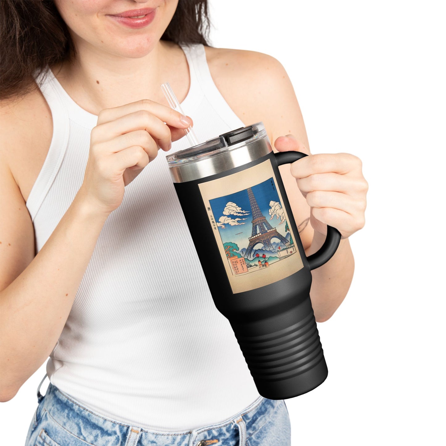 Vintage-Inspired Insulated Travel Mug - 40oz with Iconic Landmarks