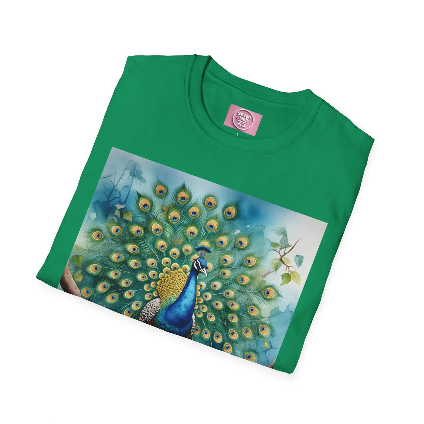 Colorful Peacock Unisex Softstyle T-Shirt - Vibrant Nature Art Tee