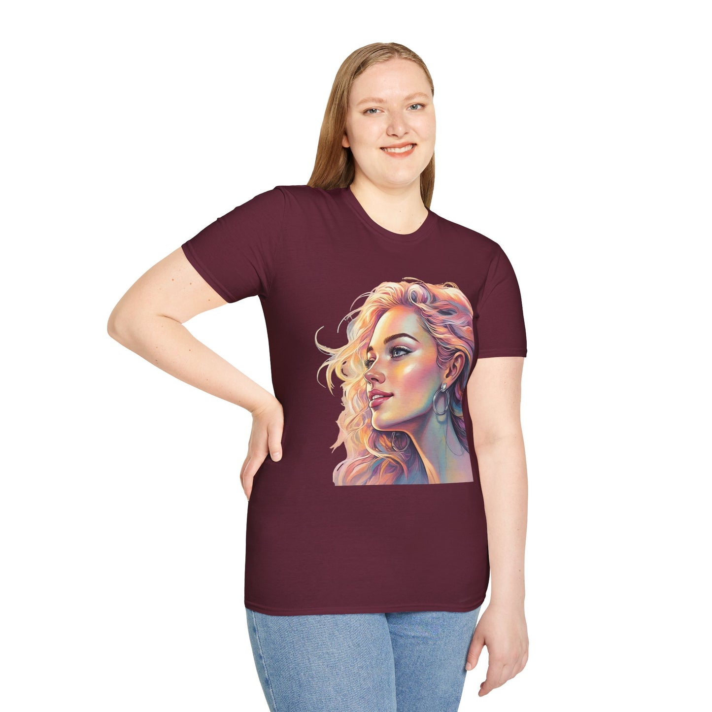 Artistic Women's Portrait T-Shirt - Women's Softstyle Tee for Creative Souls