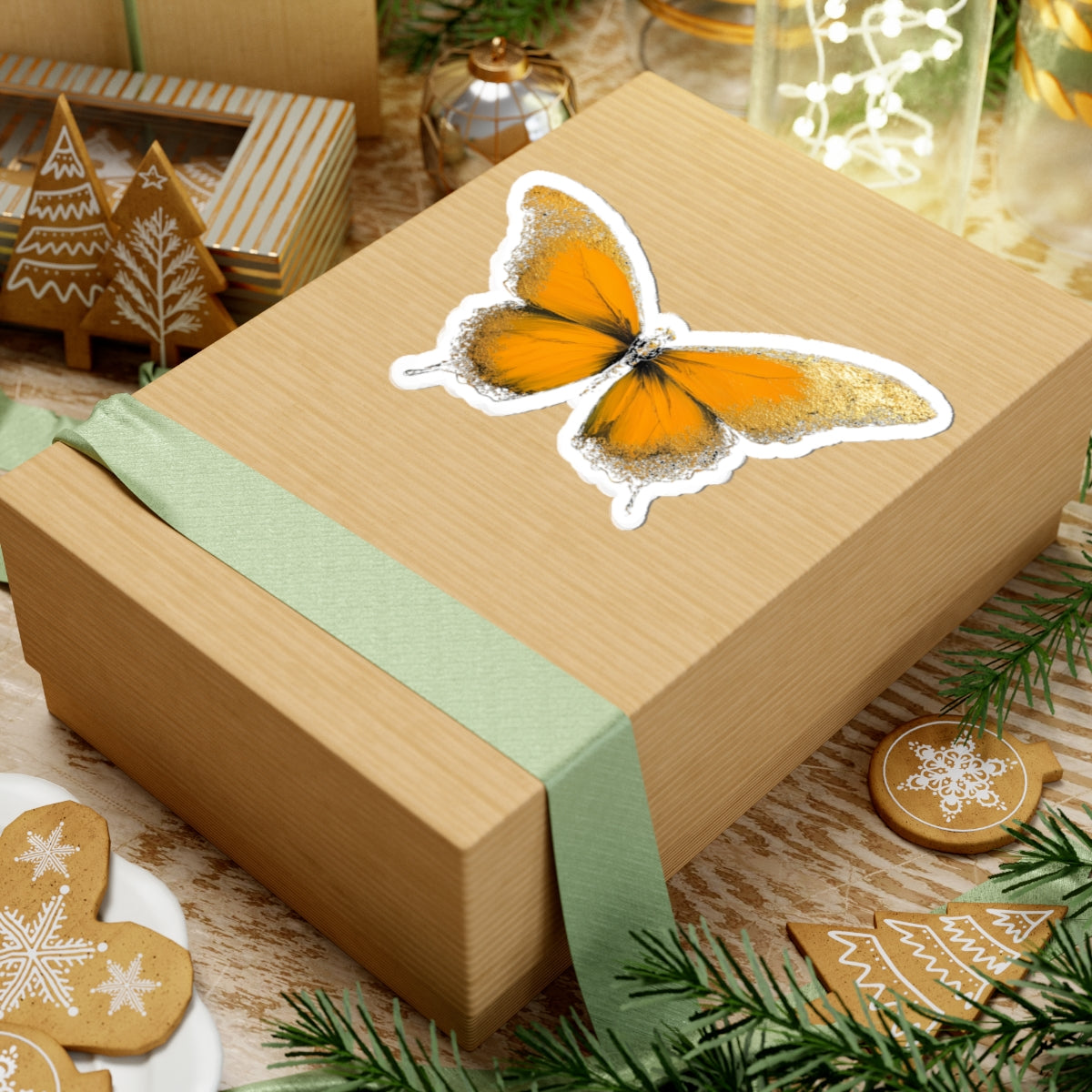 Elegant Butterfly Kiss-Cut Stickers - Gold & Orange Art for Personalization