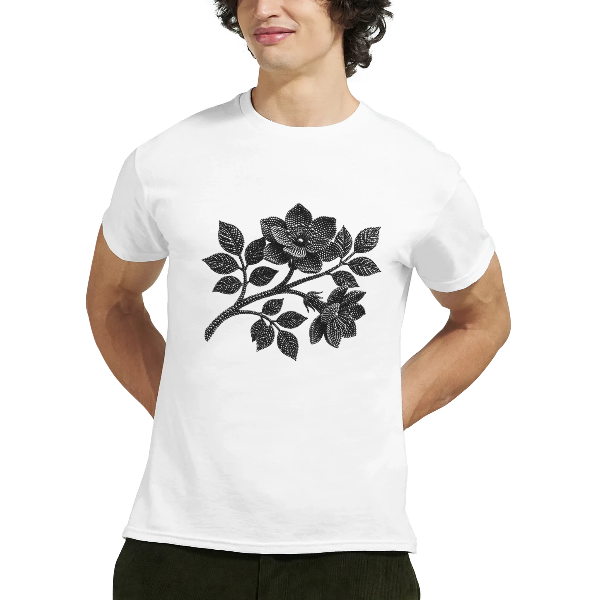 Black pearls. Pearly pattern printing on white