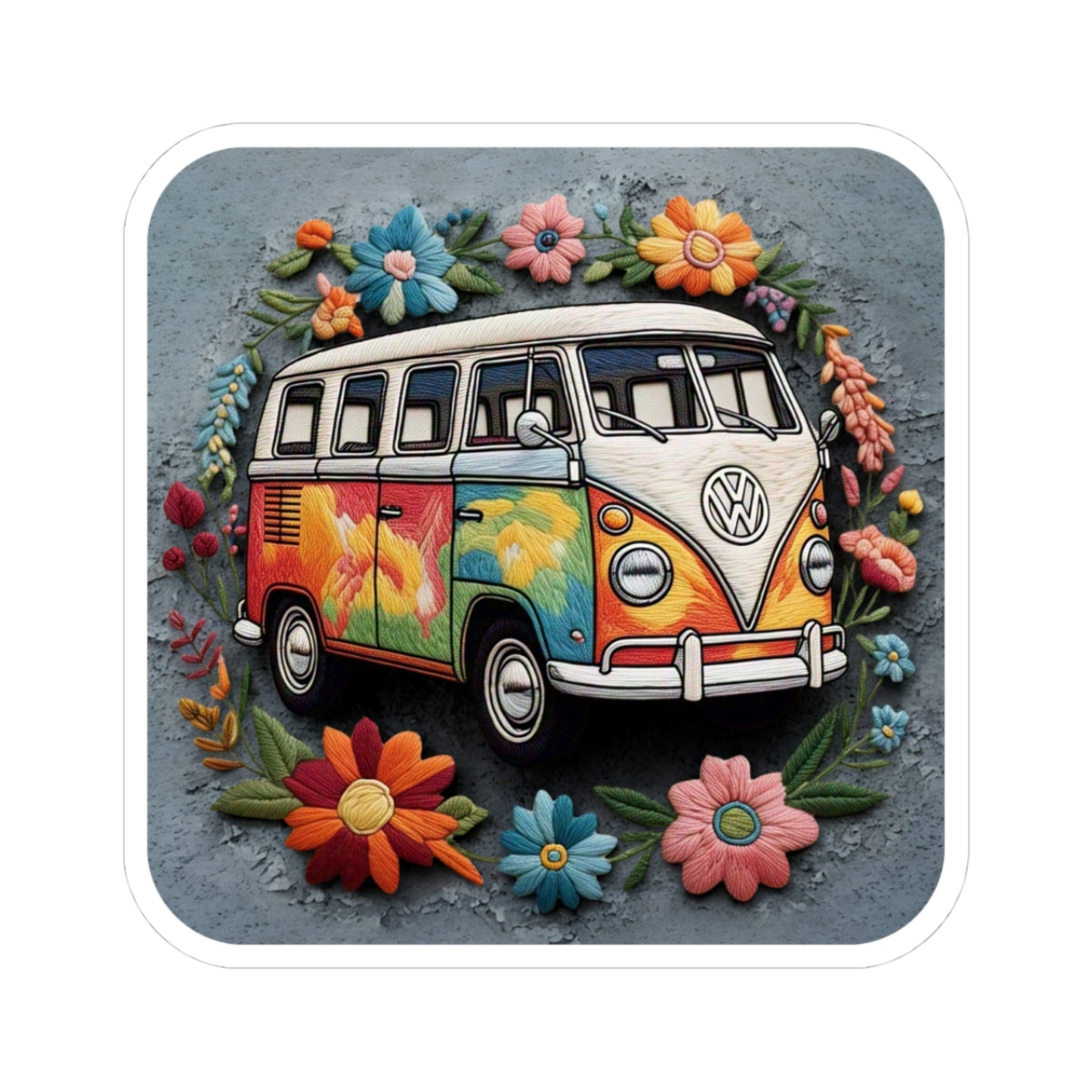 Bohemian VW Bus Kiss-Cut Stickers | Floral Vintage Van Decals for Laptop & Scrapbooking