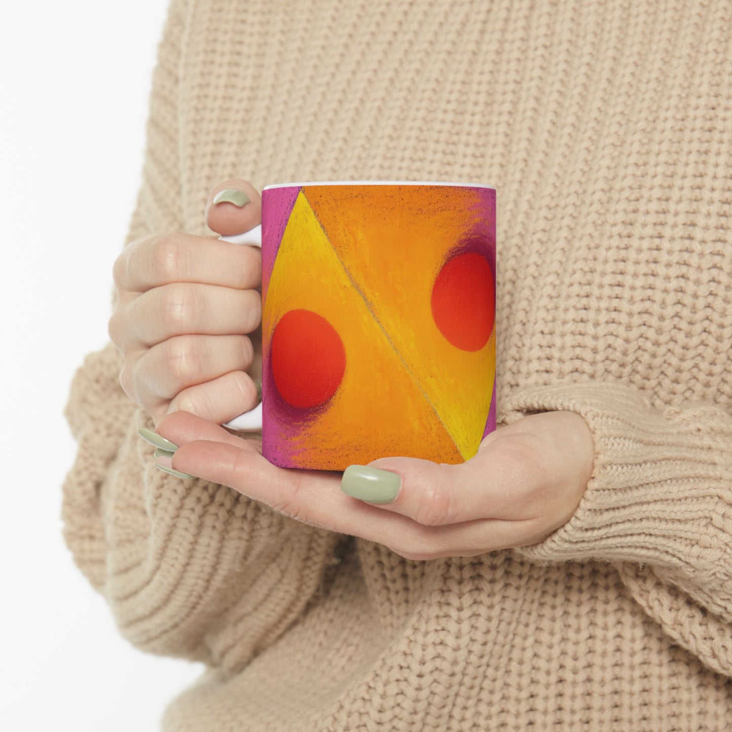 Vibrant Ceramic Coffee Mug - Colorful Geometric Design, 11oz & 15oz
