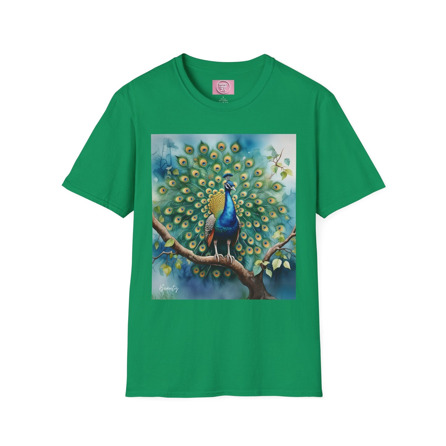 Colorful Peacock Unisex Softstyle T-Shirt - Vibrant Nature Art Tee