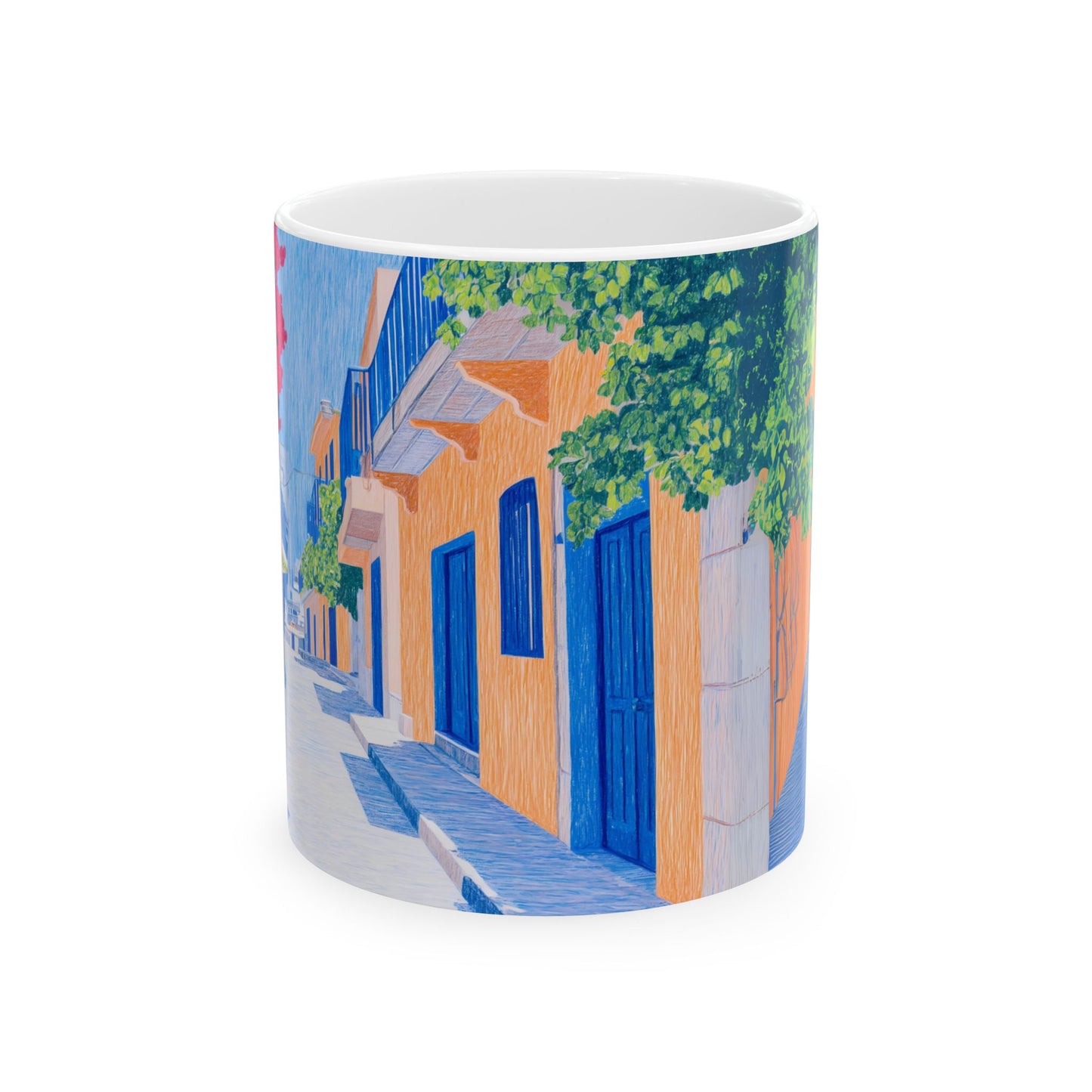 Colorful Ceramic Mug - Artistic Village Street Design - Perfect for Coffee Lovers