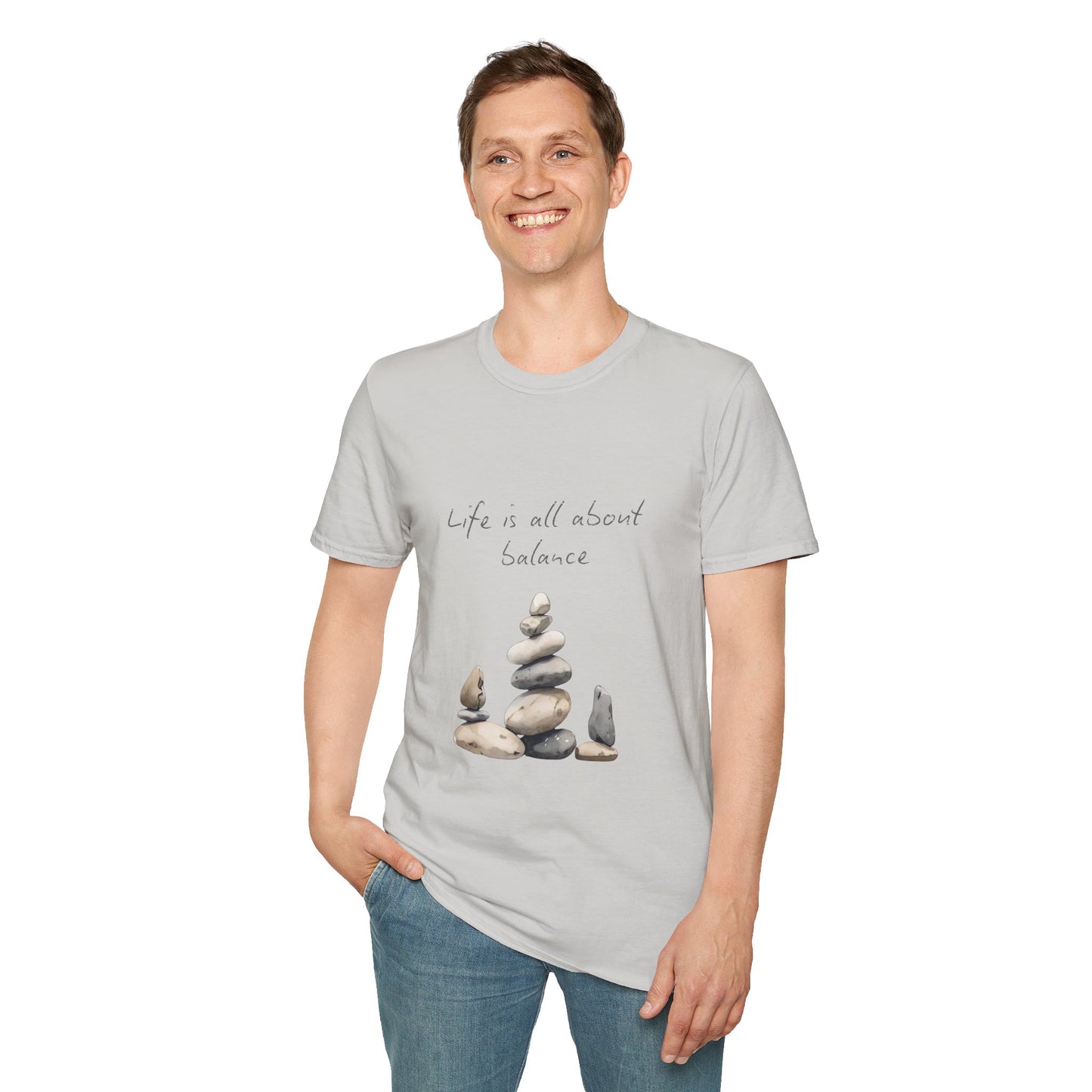 Unisex Softstyle T-Shirt - "Life is all about Balance" Design - Perfect for Mindfulness and Relaxation