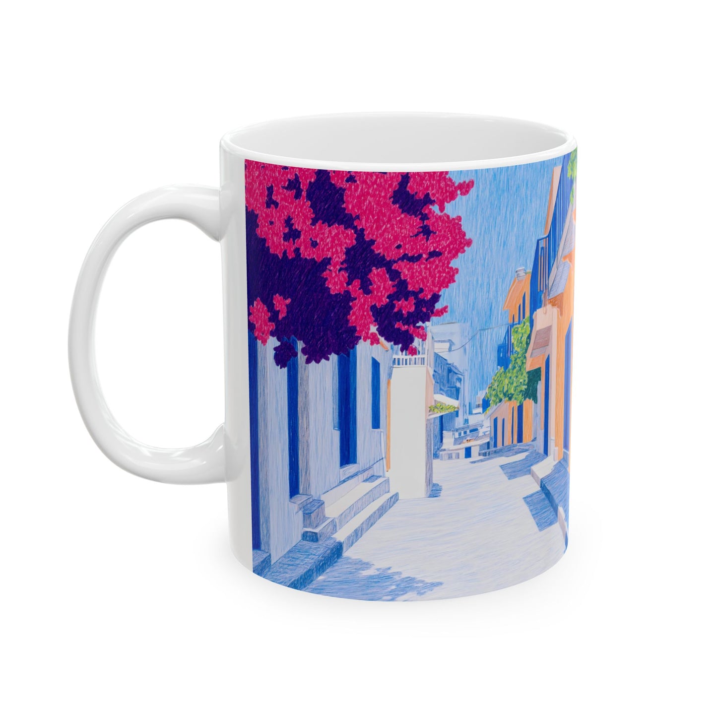 Colorful Ceramic Mug - Artistic Village Street Design - Perfect for Coffee Lovers