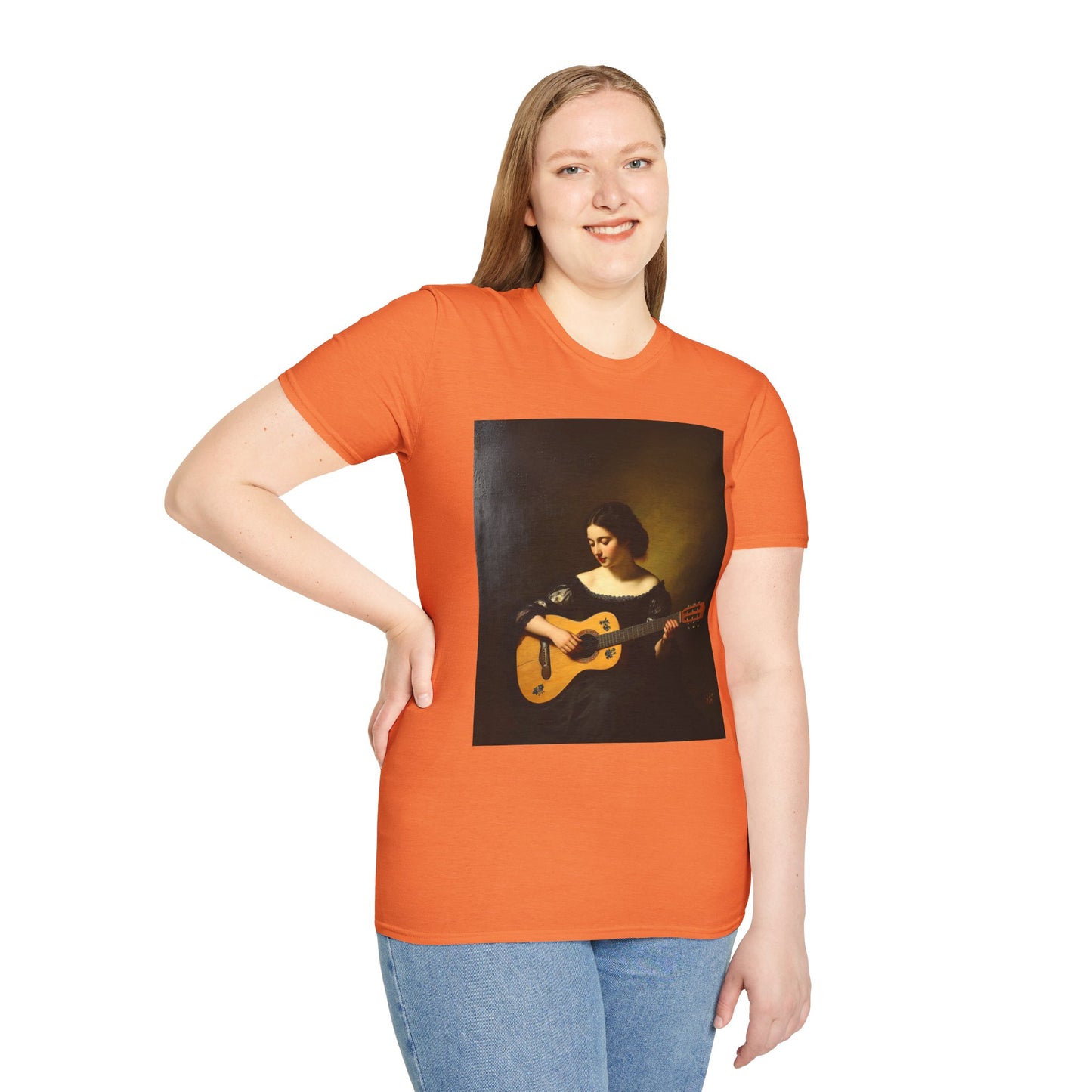 Artistic Guitarist Softstyle T-Shirt - Elegant Vintage Design