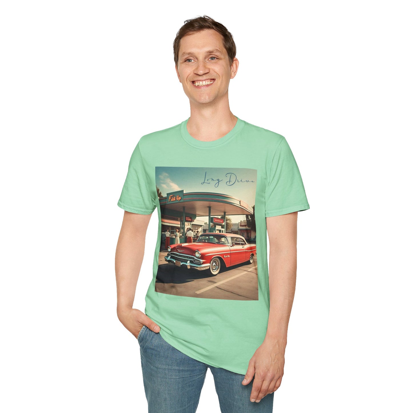 Retro Car Unisex Softstyle T-Shirt - Long Drive Graphic Tee