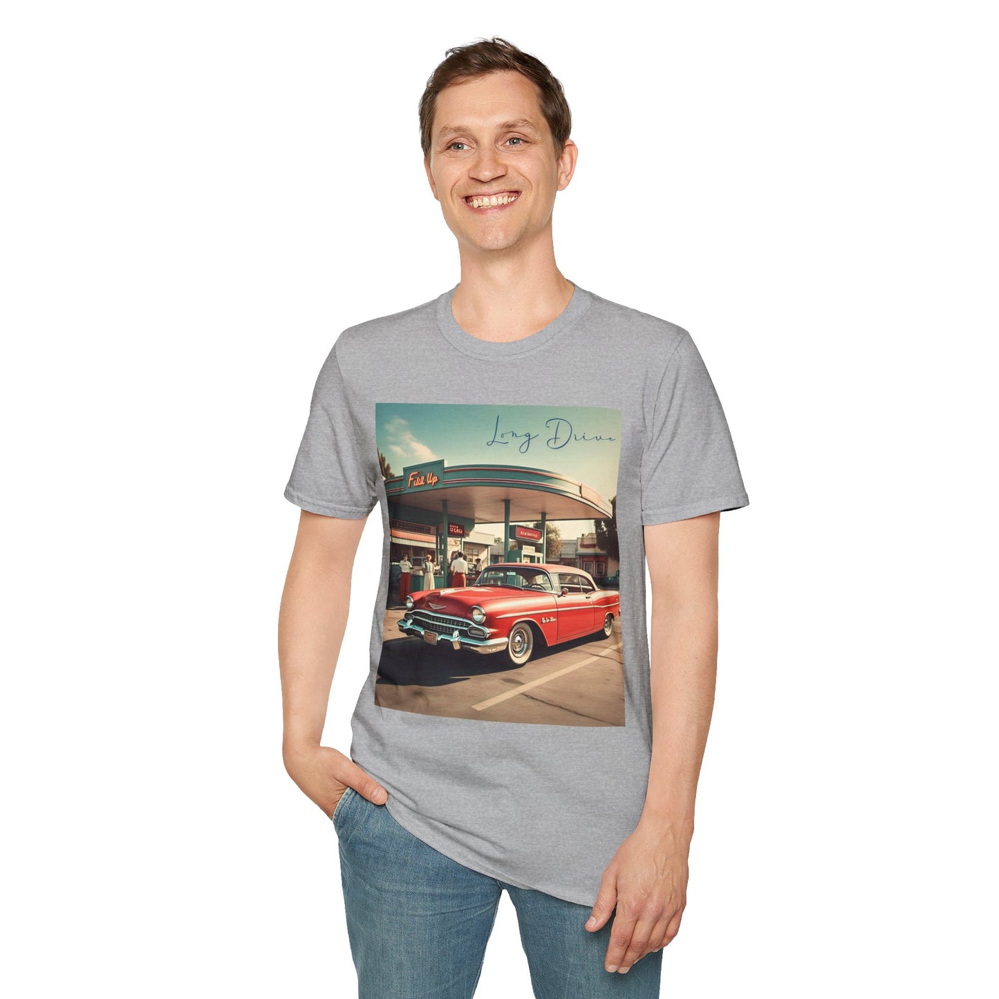 Retro Car Unisex Softstyle T-Shirt - Long Drive Graphic Tee