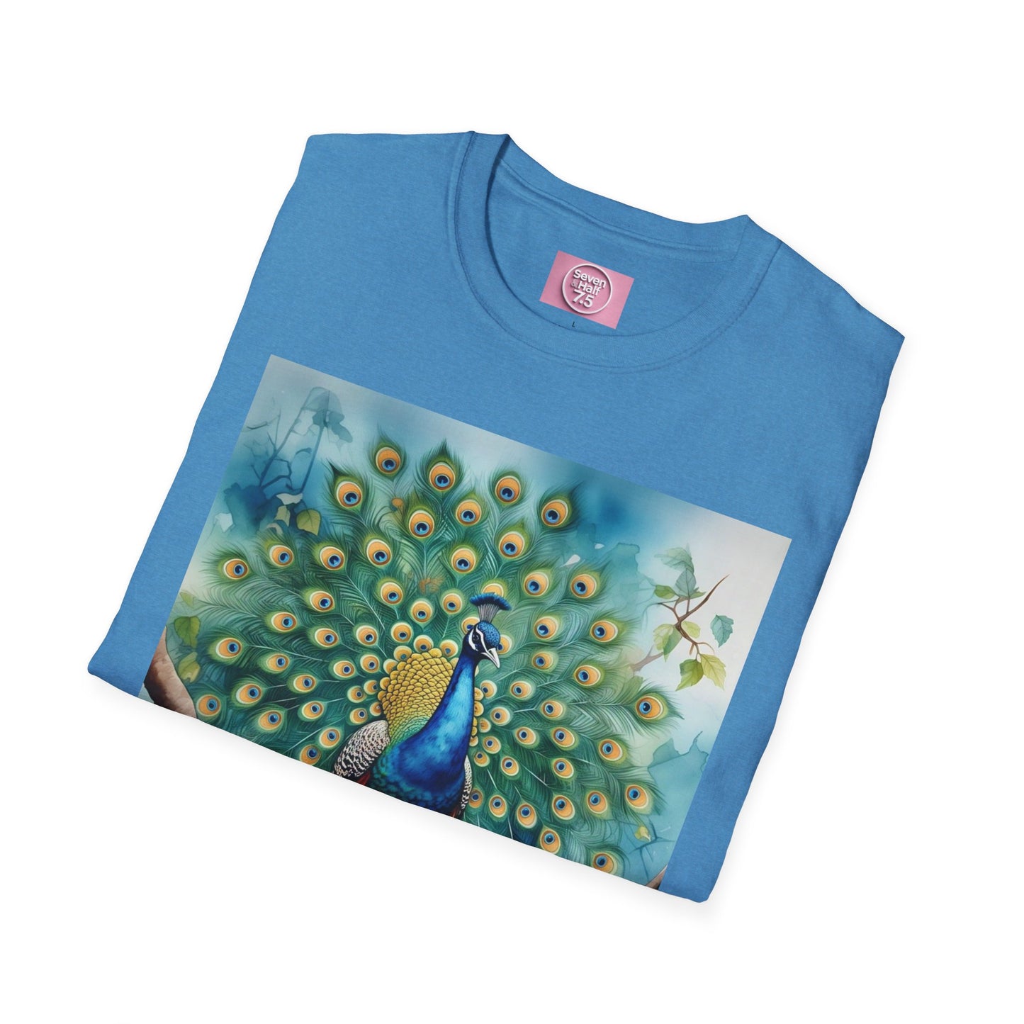 Colorful Peacock Unisex Softstyle T-Shirt - Vibrant Nature Art Tee
