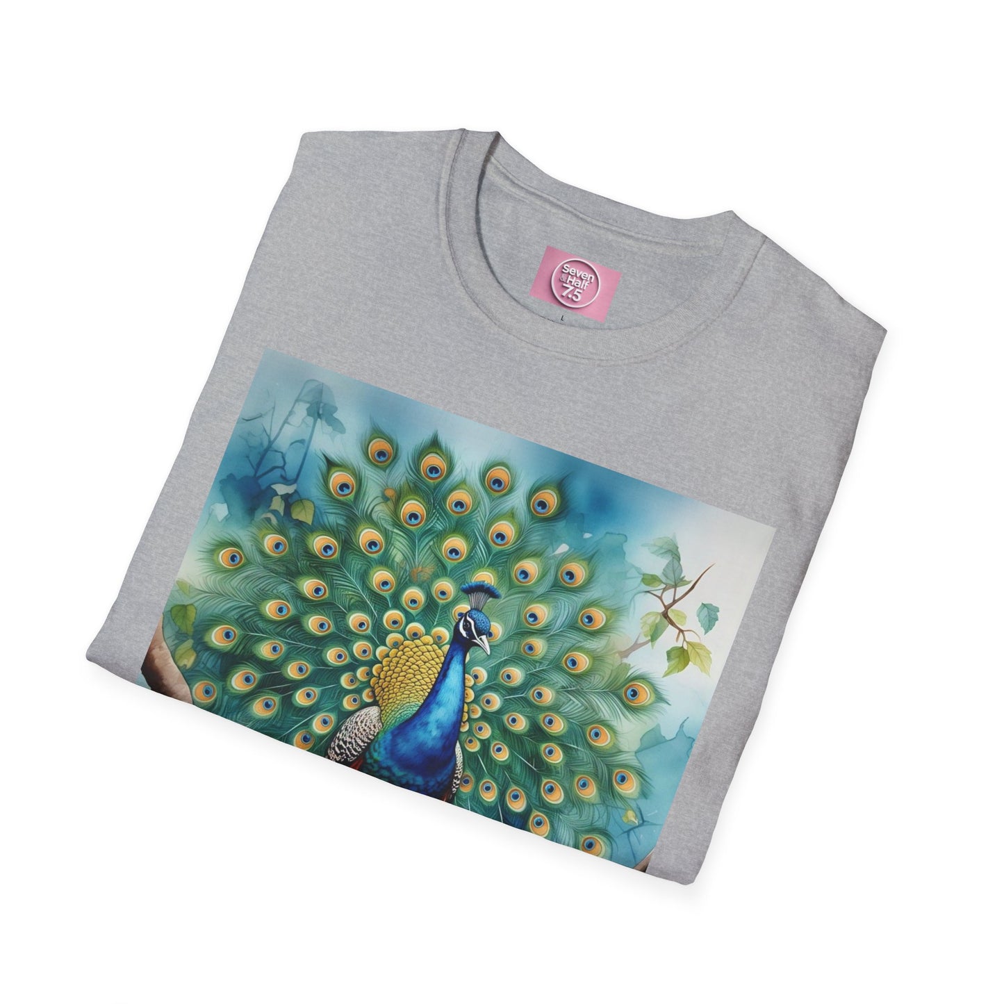Colorful Peacock Unisex Softstyle T-Shirt - Vibrant Nature Art Tee