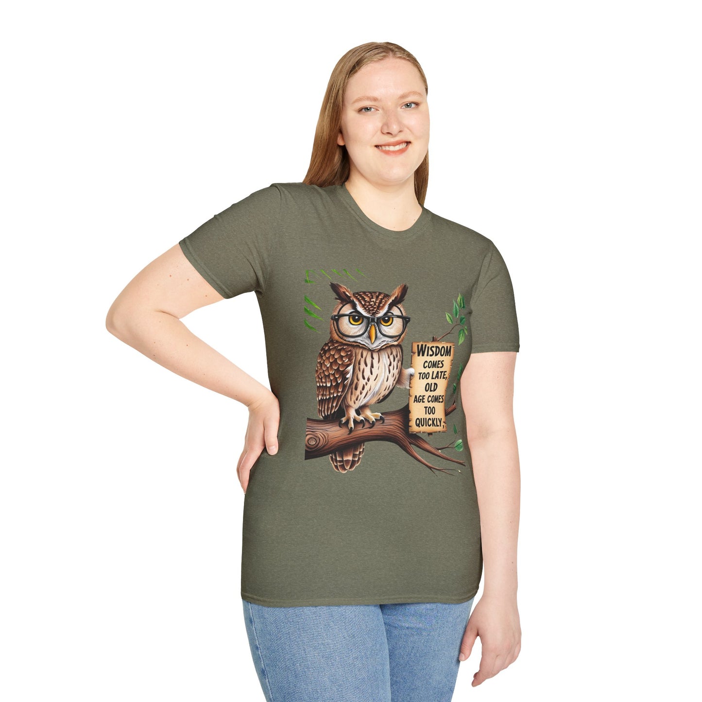 Wisdom Owl Unisex Softstyle T-Shirt - Inspirational Nature Tee