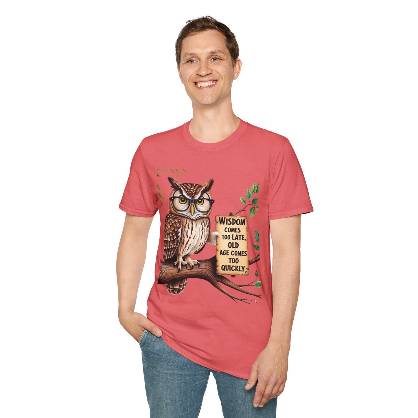 Wisdom Owl Unisex Softstyle T-Shirt - Inspirational Nature Tee