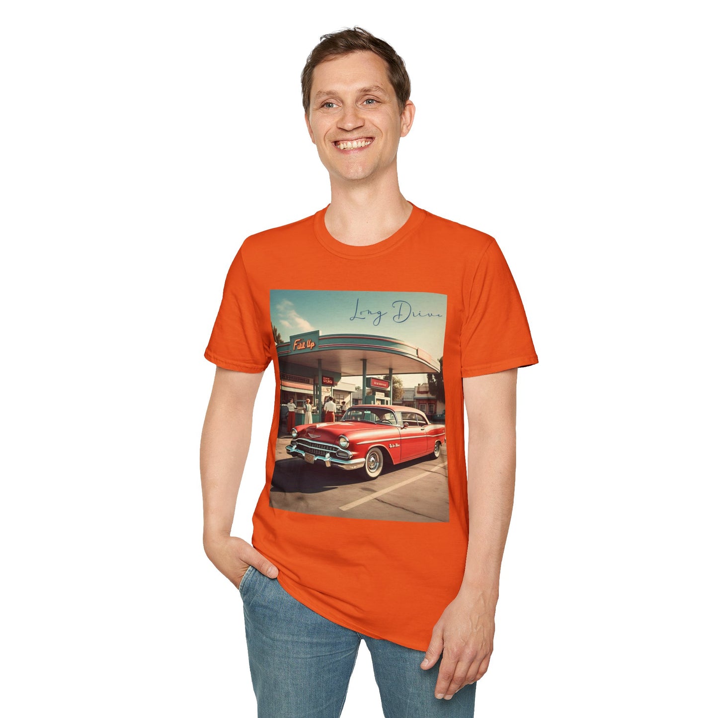 Retro Car Unisex Softstyle T-Shirt - Long Drive Graphic Tee