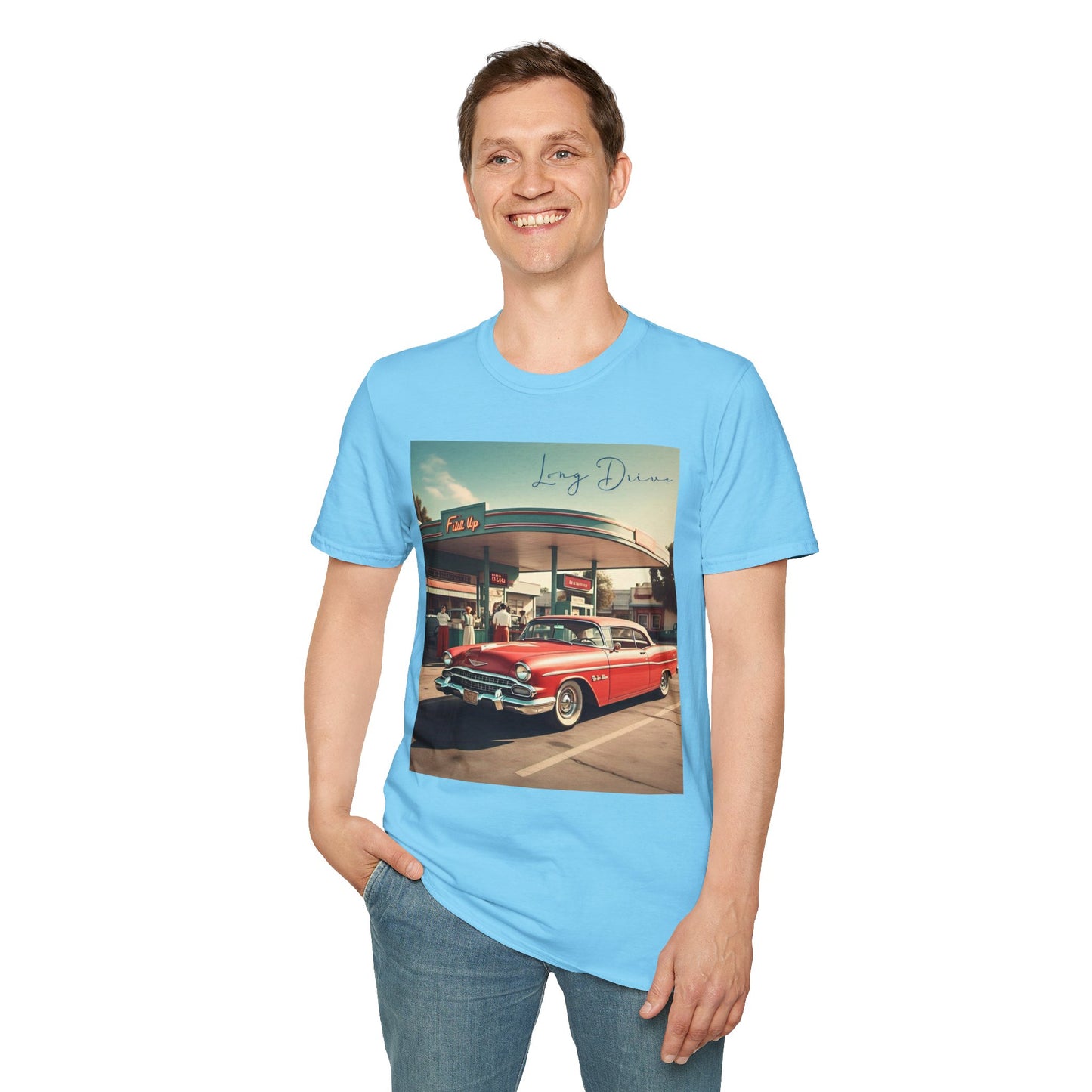 Retro Car Unisex Softstyle T-Shirt - Long Drive Graphic Tee