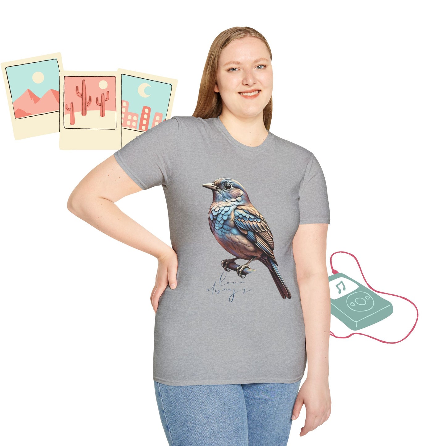 Nature-Inspired Bird Graphic T-Shirt for Soft Comfort