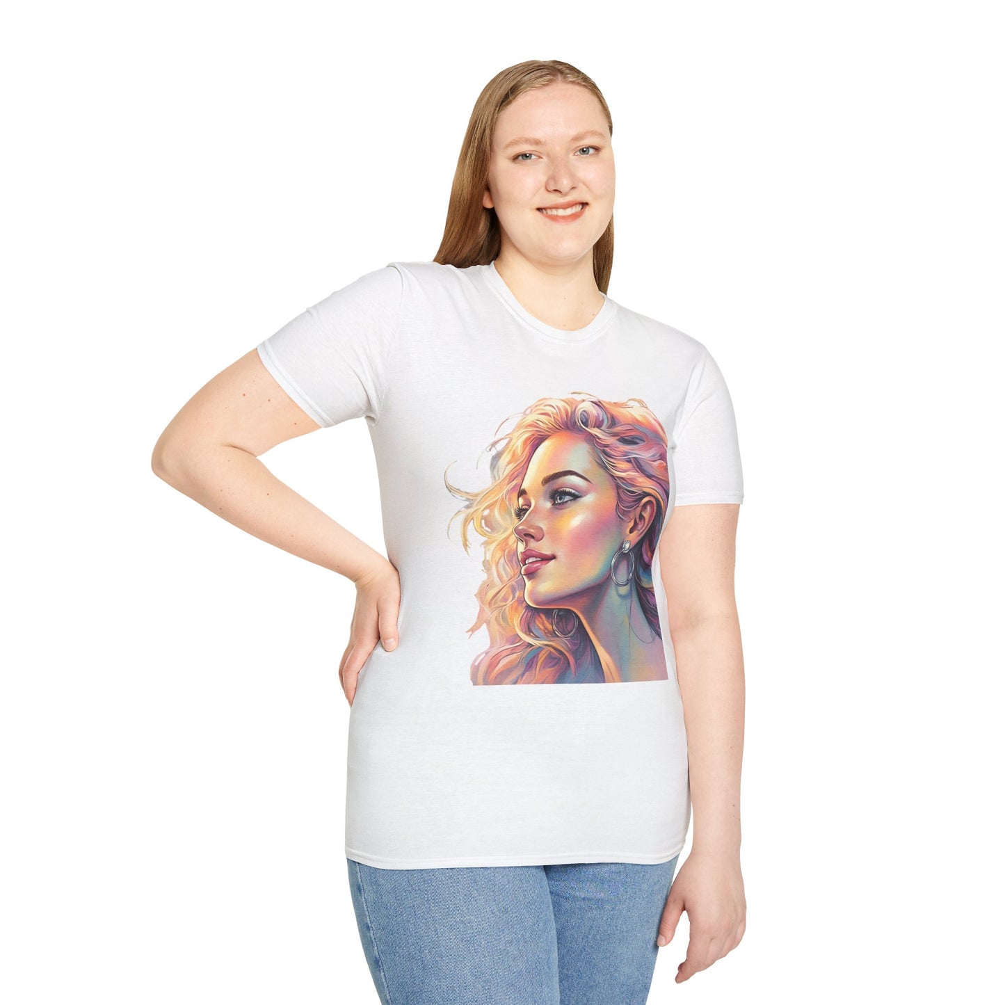 Artistic Women's Portrait T-Shirt - Women's Softstyle Tee for Creative Souls