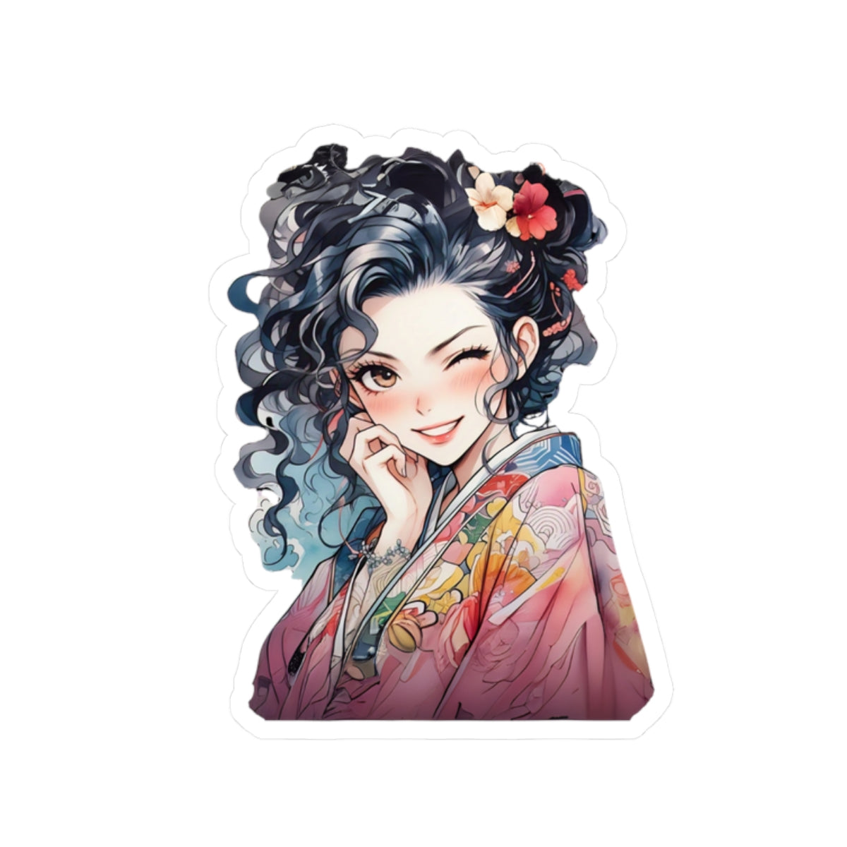Elegant Geisha Kiss-Cut Stickers - Vibrant Japanese Art for Laptop, Journal & Decor