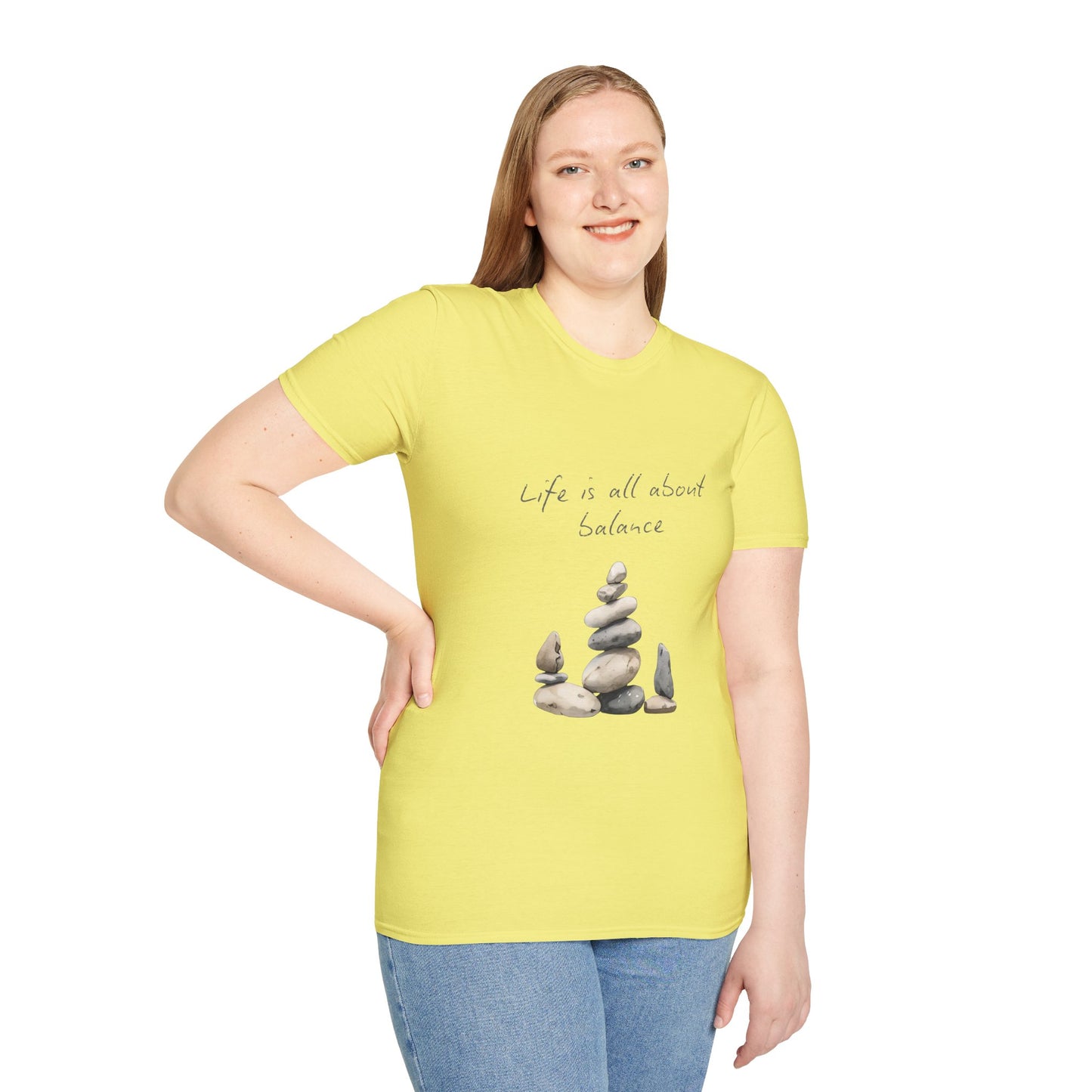 Unisex Softstyle T-Shirt - "Life is all about Balance" Design - Perfect for Mindfulness and Relaxation