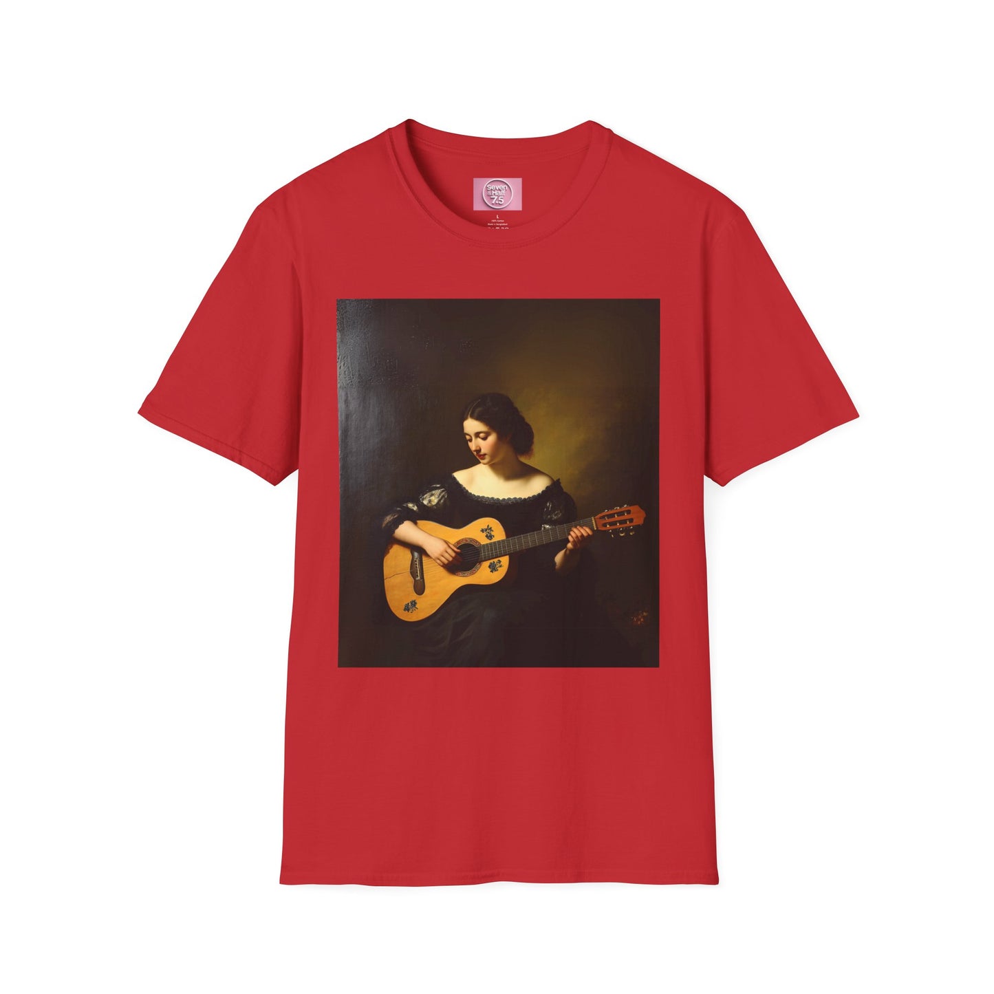 Artistic Guitarist Softstyle T-Shirt - Elegant Vintage Design