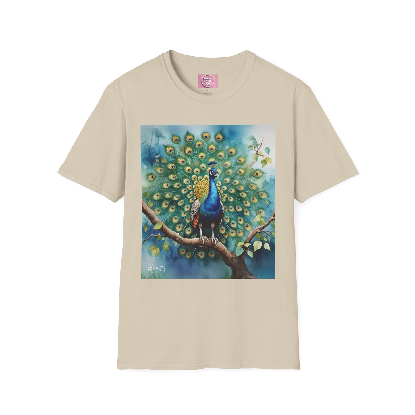 Colorful Peacock Unisex Softstyle T-Shirt - Vibrant Nature Art Tee