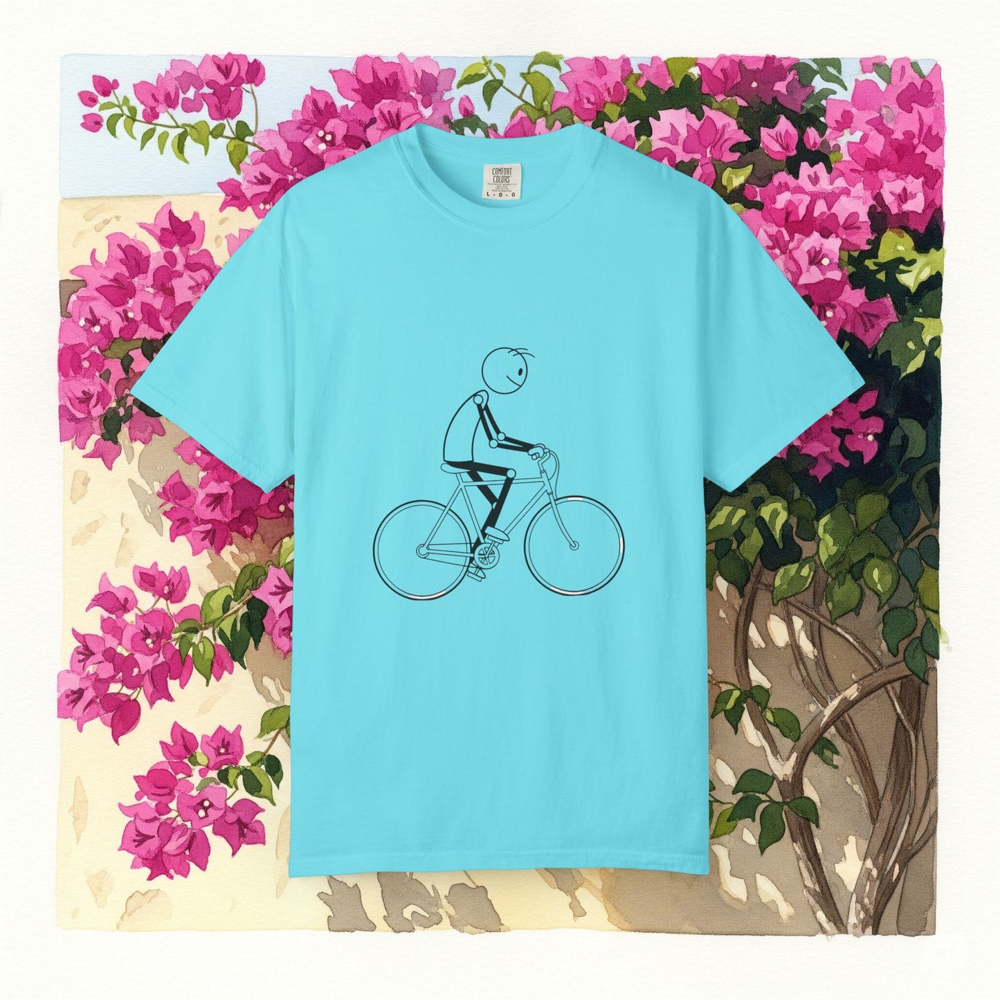 Unisex Bicycle Art Tee, Garment-Dyed T-Shirt for Cyclists, Casual Summer Wear, Gift for Bike Lovers, Eco-Friendly Fashion