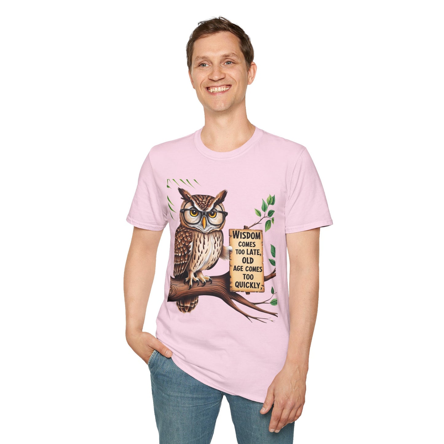 Wisdom Owl Unisex Softstyle T-Shirt - Inspirational Nature Tee