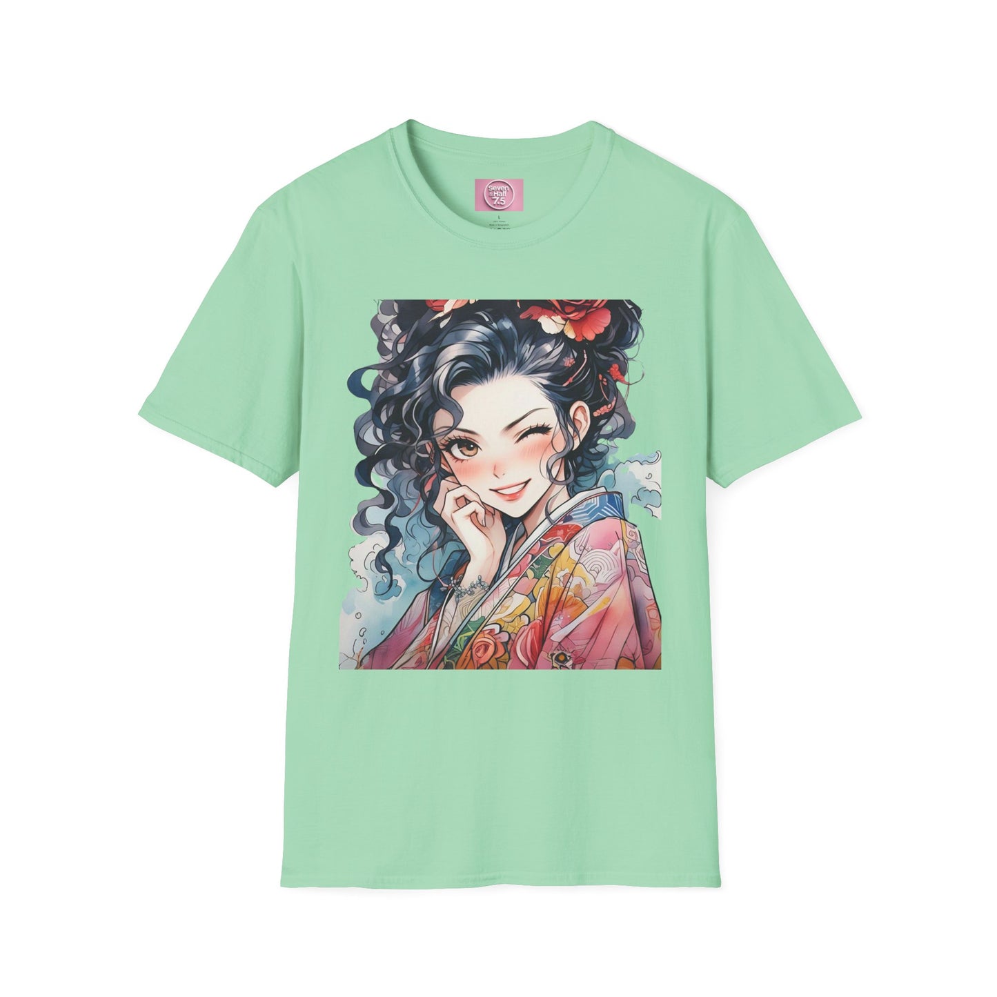 Stylish Unisex Softstyle T-Shirt - Charming Kimono Girl Design